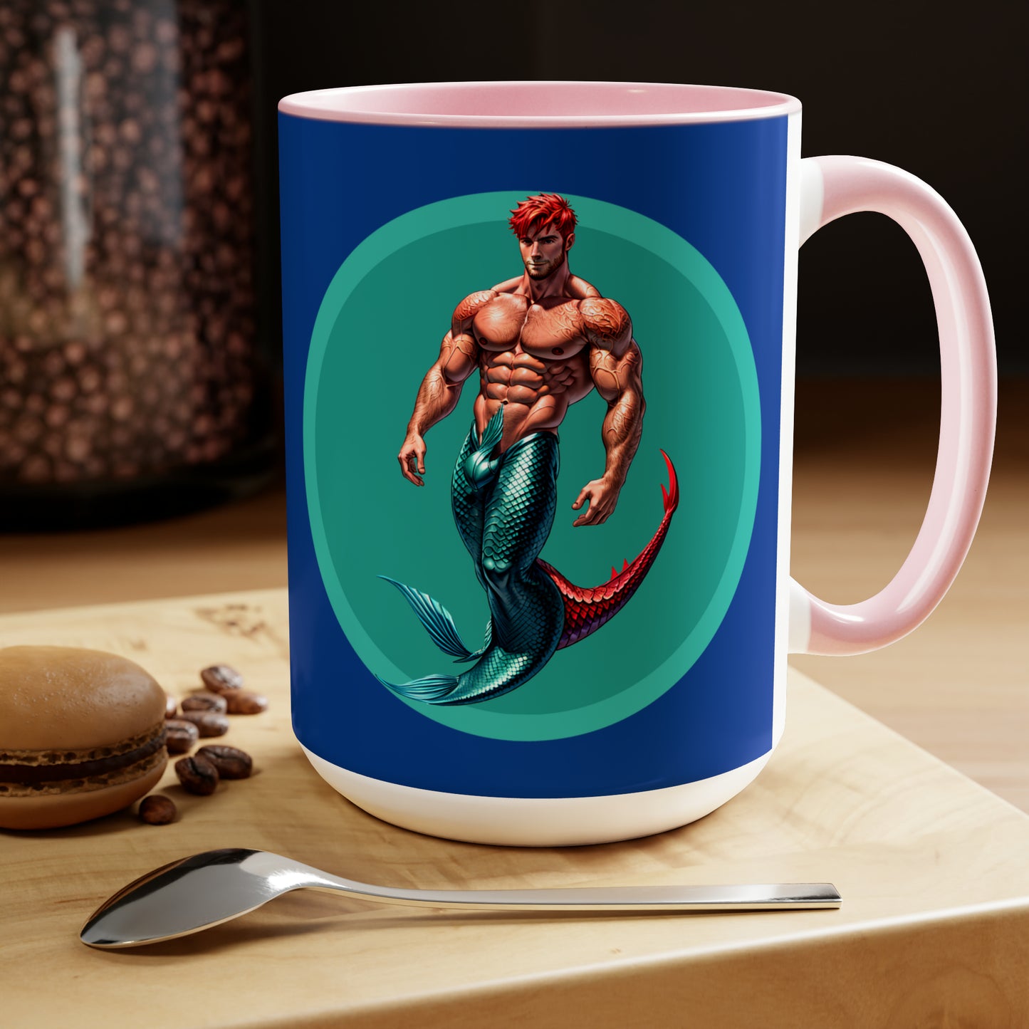 Red Merman Two-Tone Coffee Mugs, 15oz