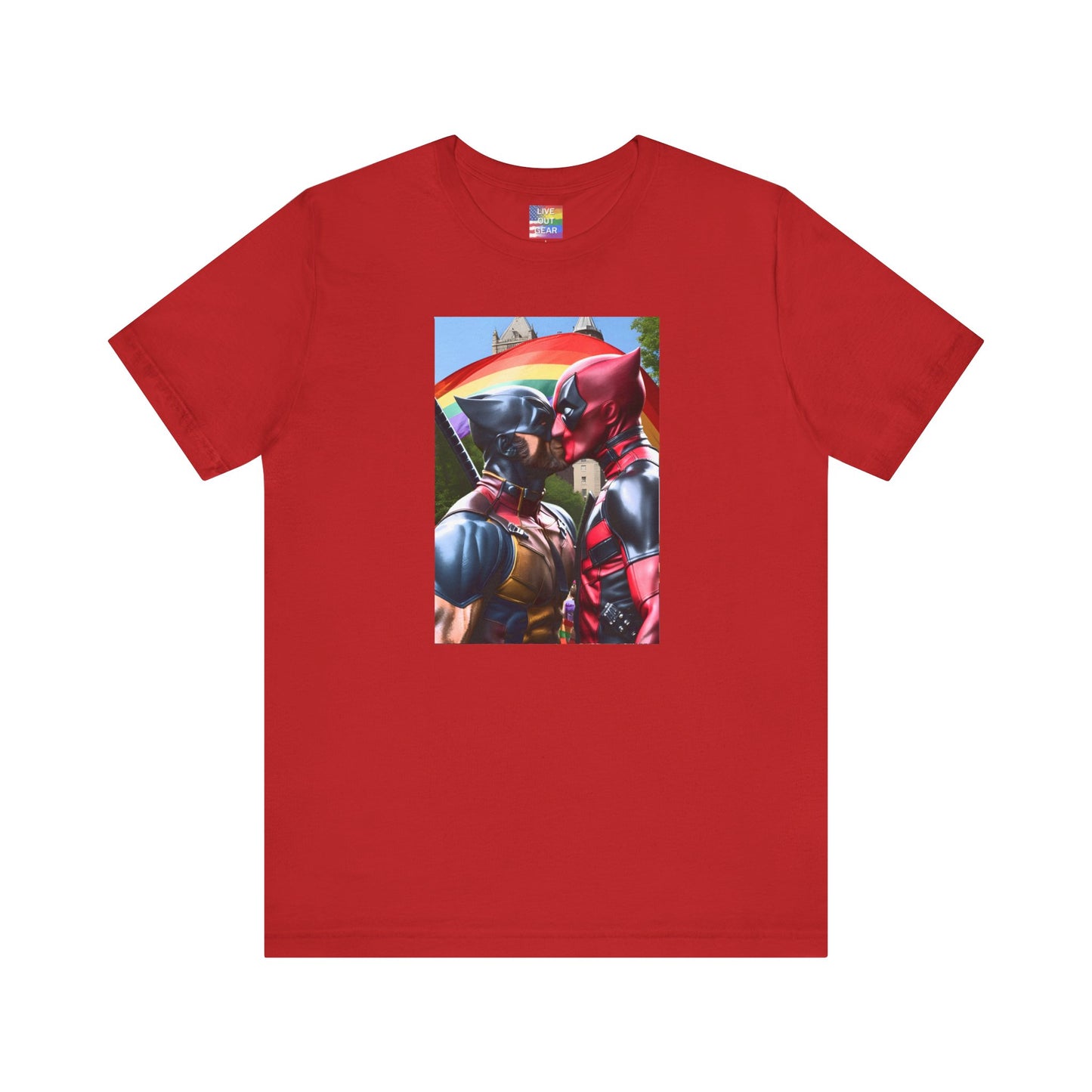 Gay Deadpool and Wolverine Fan Art Red T-Shirt for Gay Pride