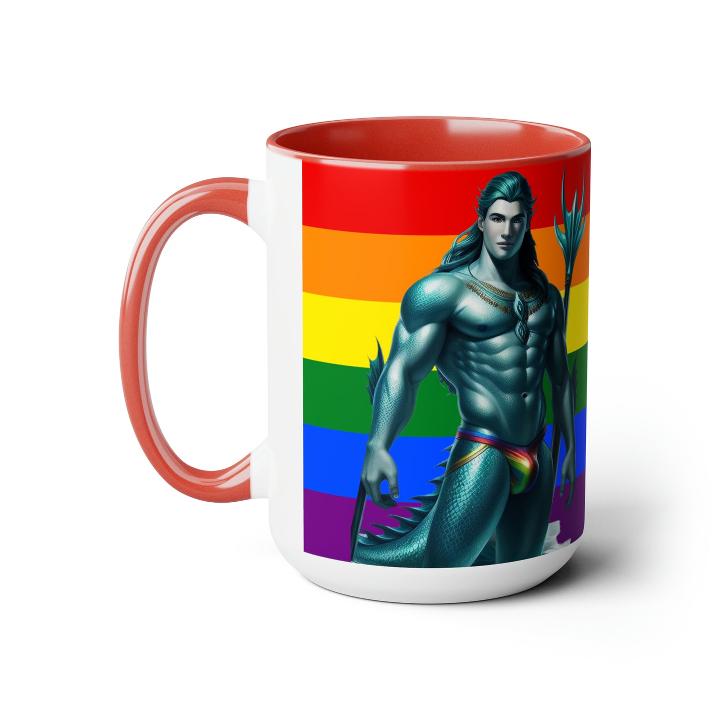 Gay Aqua Sea Man Two-Tone Coffee Mugs, 15oz