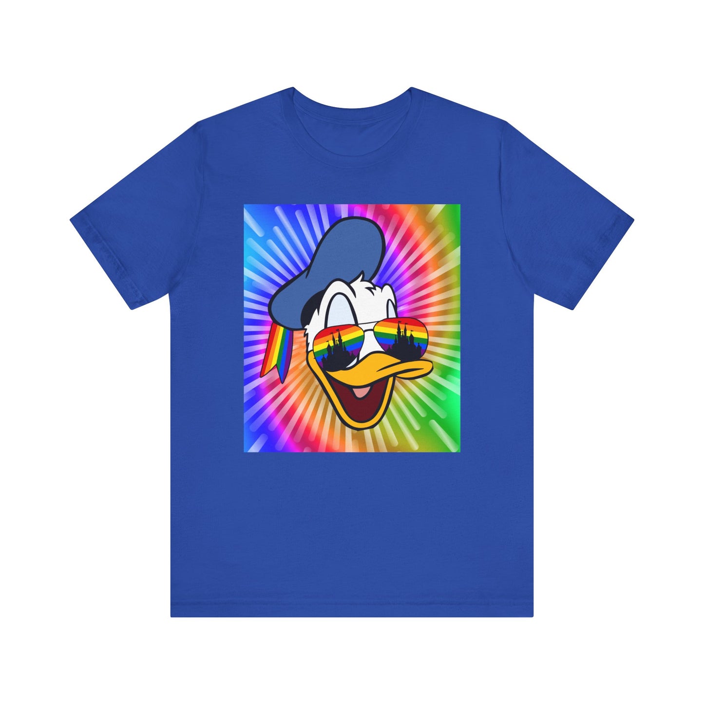 Royal Blue Gay Duck Sees Rainbows T-Shirt - Gay Donald