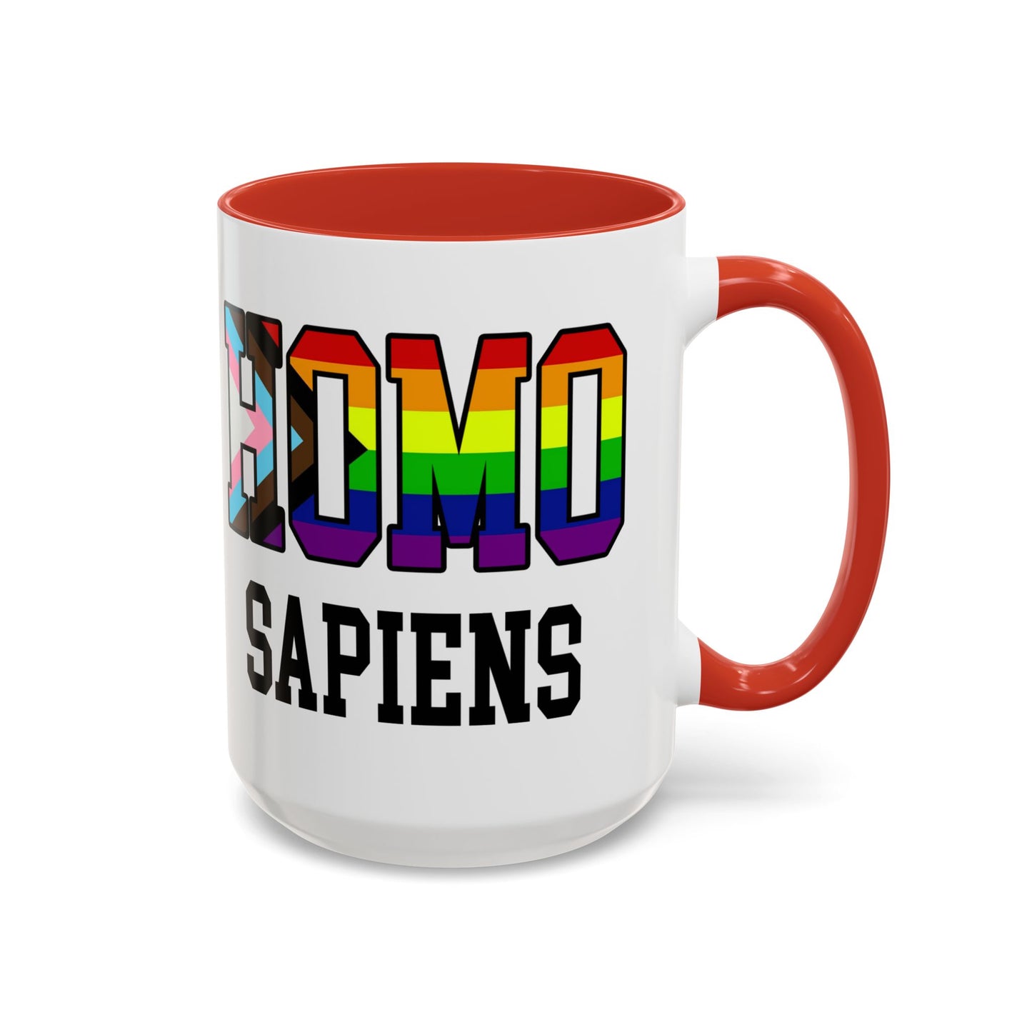 Progress Pride "HOMO SAPIENS" Accent Coffee Mug — Gay Pride Flag 15oz