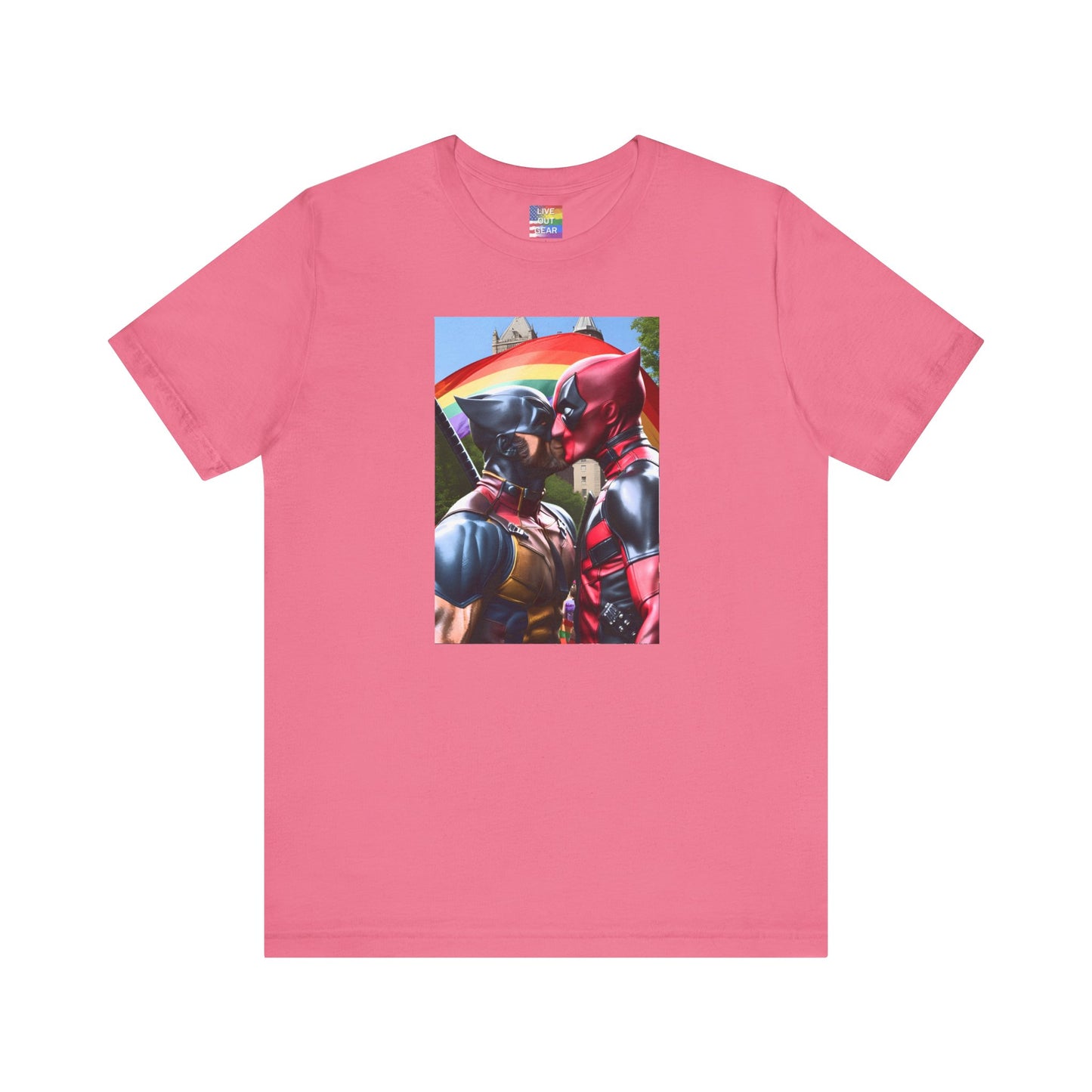 Gay Deadpool and Wolverine Fan Art Charity Pink T-Shirt for Gay Pride