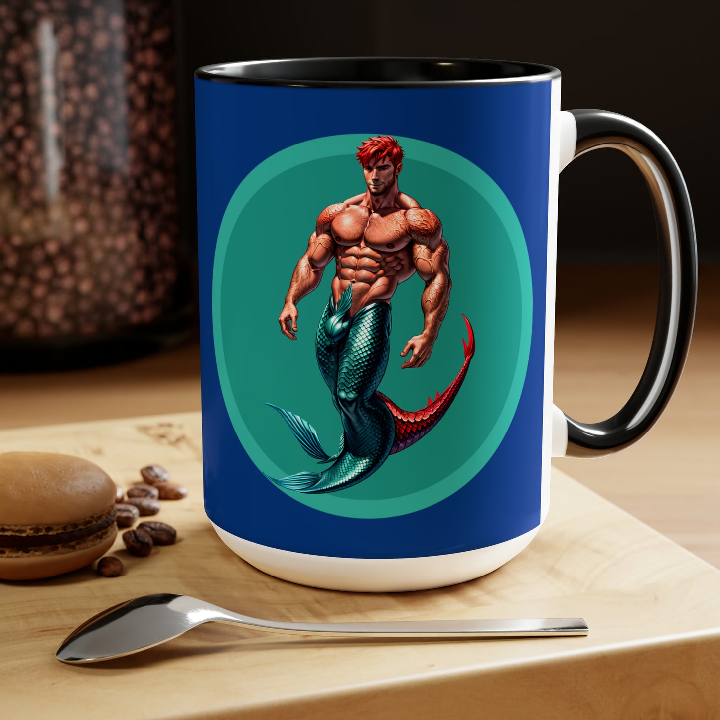 Red Merman Two-Tone Coffee Mugs, 15oz