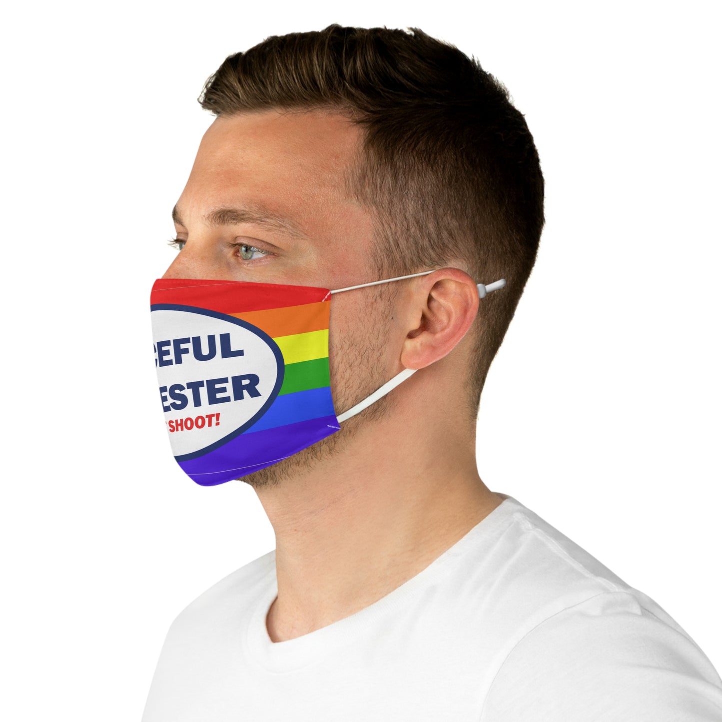 Peaceful Protester Do Not Shoot Fabric Face Mask | Rainbow Pride Flag