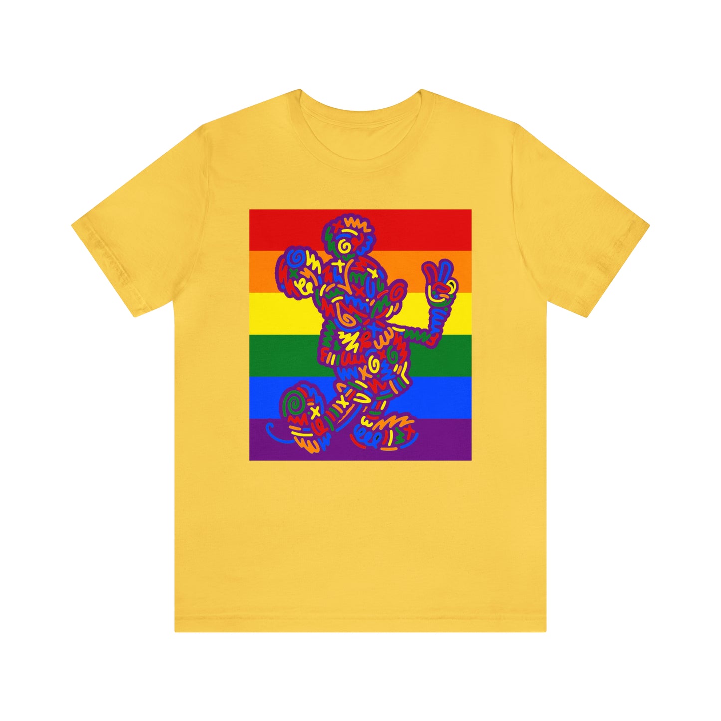 Camiseta de manga corta unisex Pop Art Rainbow Peace Mouse