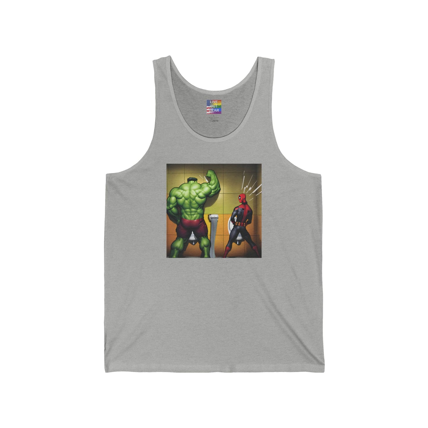Gray Gay Superheroes Urinal Tank Top