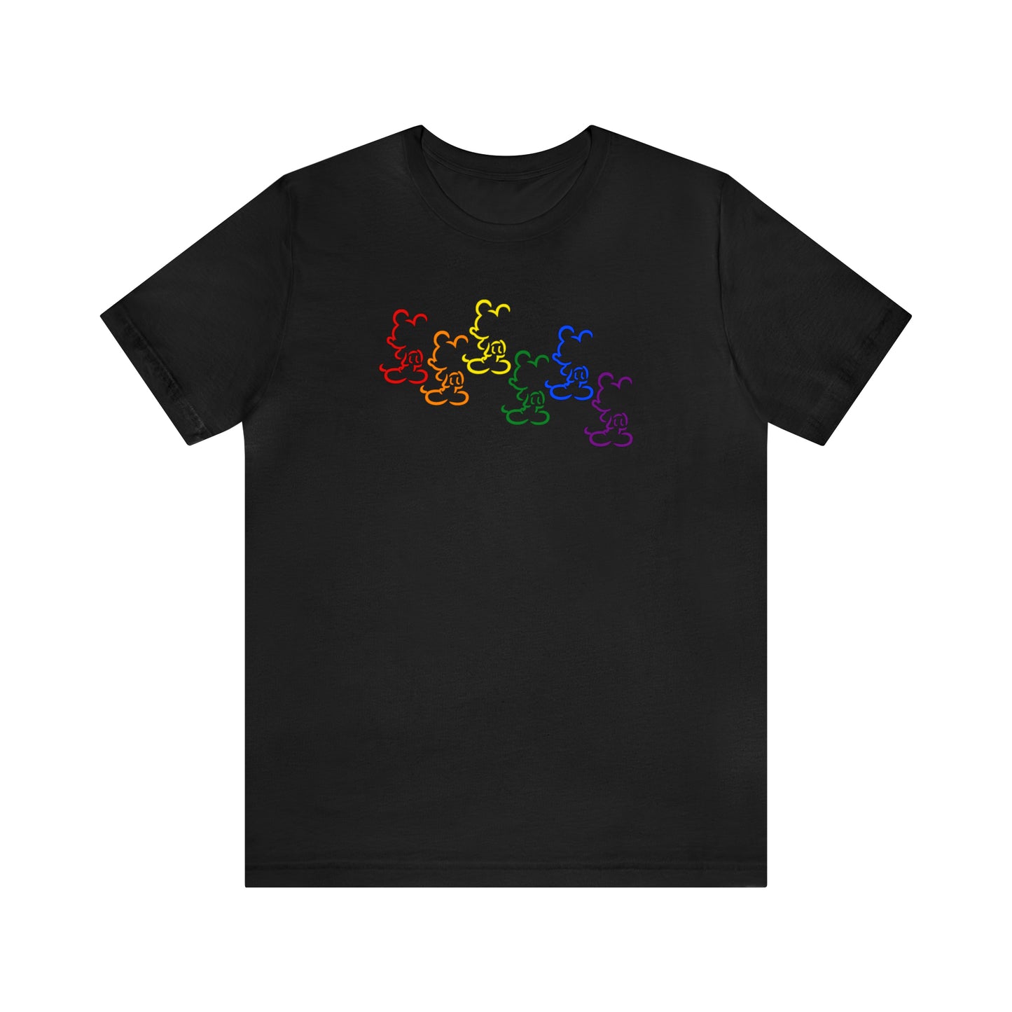 Camiseta de manga corta unisex con silueta de ratón arcoíris