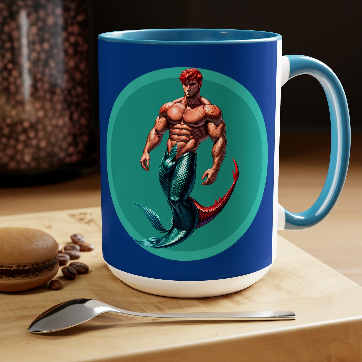 Red Merman Two-Tone Coffee Mugs, 15oz