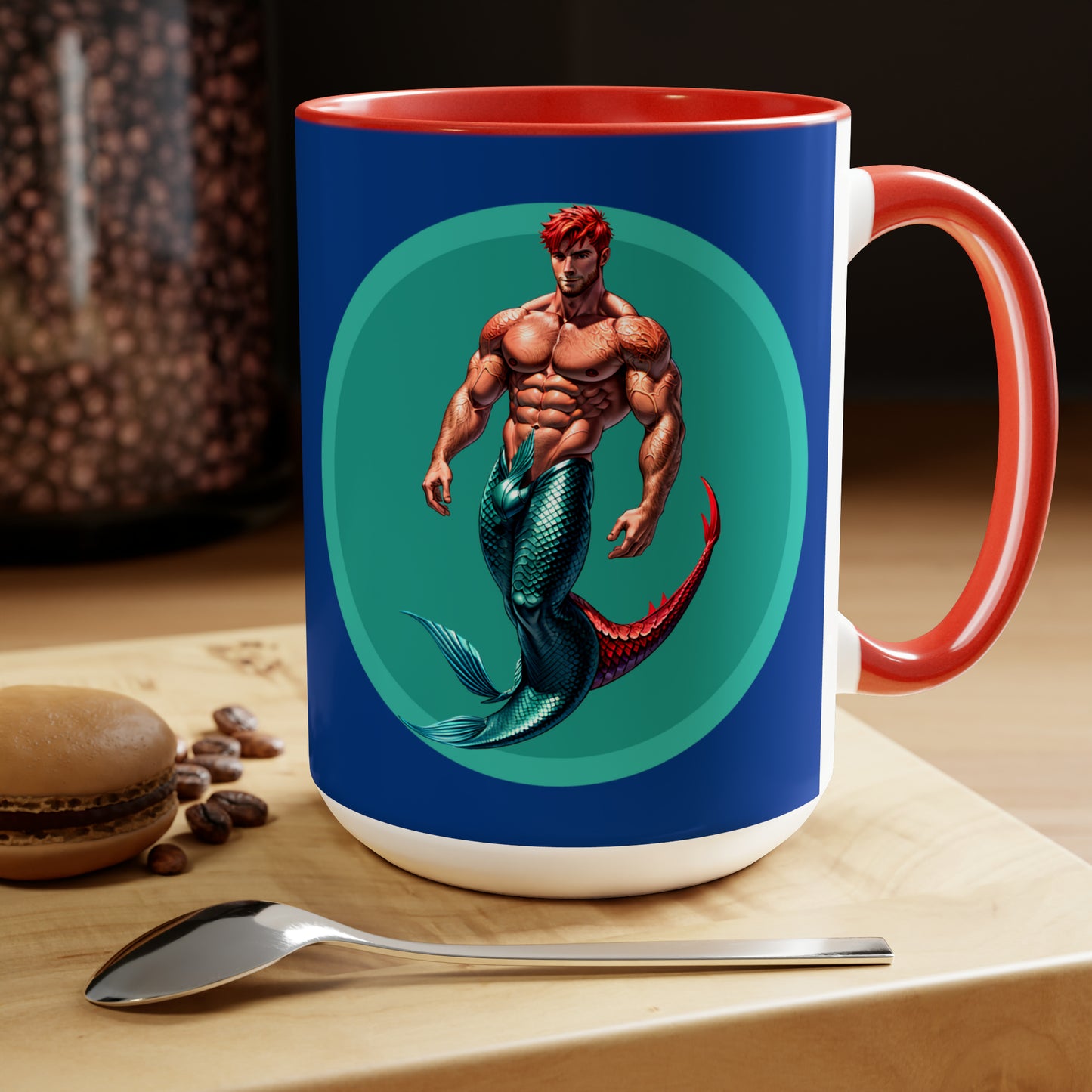 Red Merman Two-Tone Coffee Mugs, 15oz