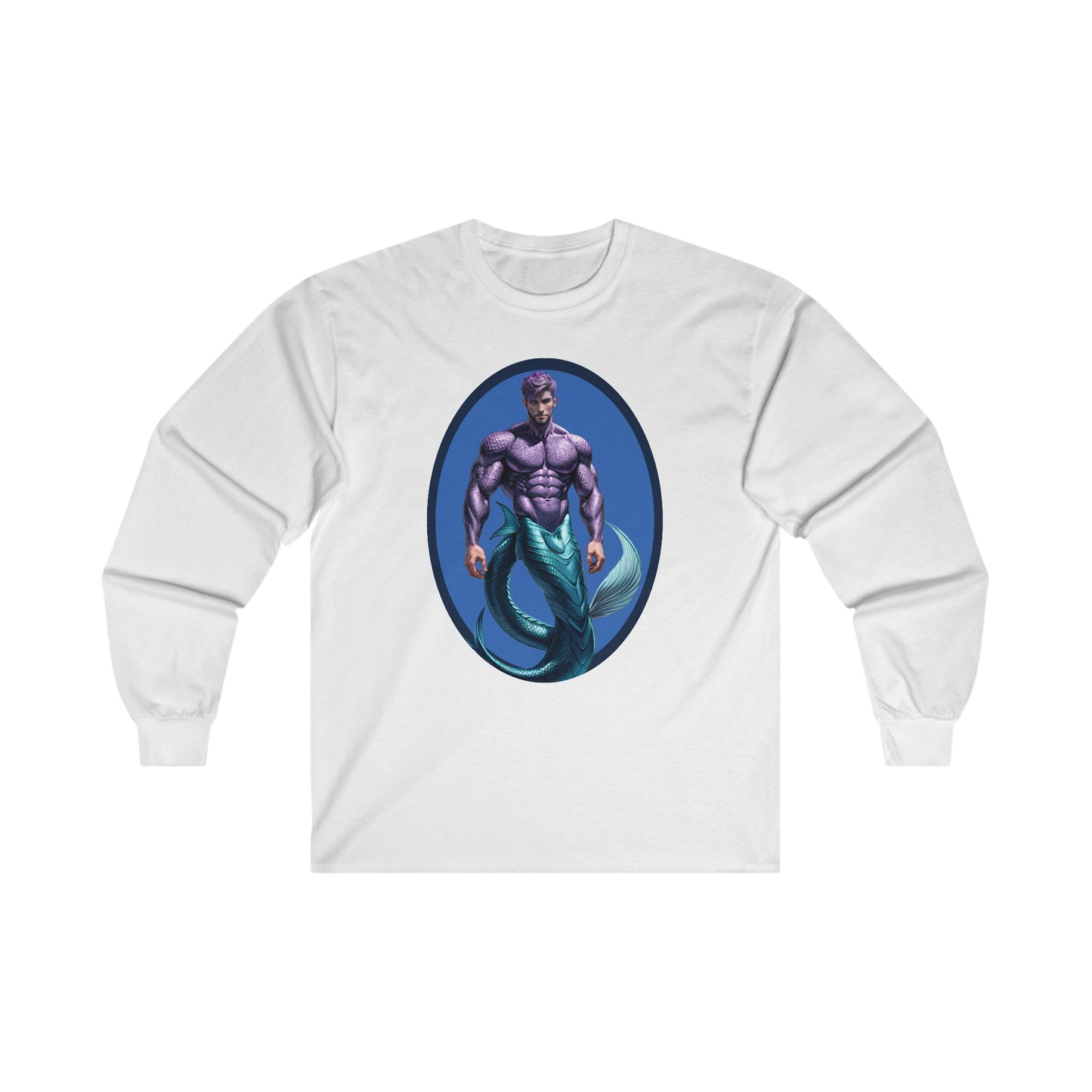 Purple Merman Ultra Cotton Long Sleeve White T-Shirt