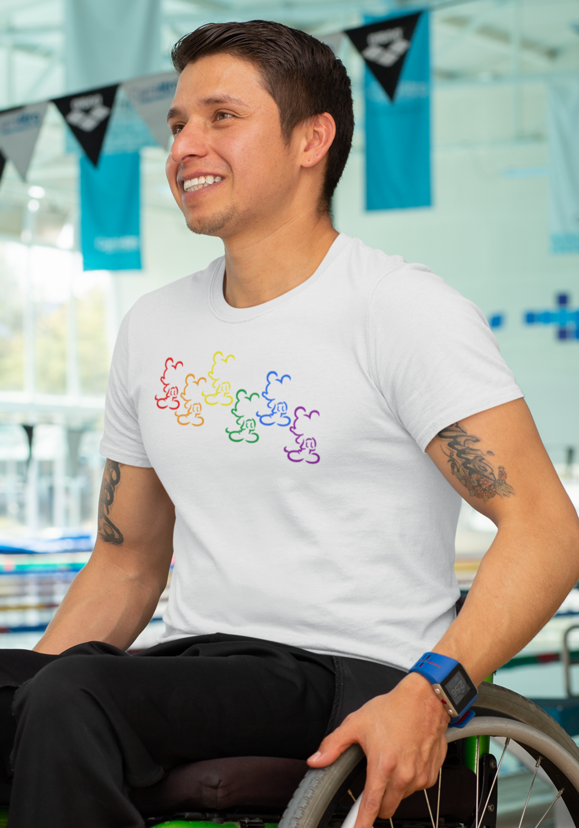 Camiseta de manga corta unisex con silueta de ratón arcoíris