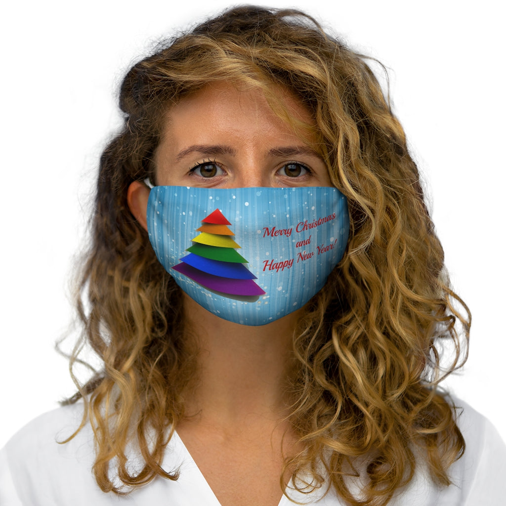 Feliz Navidad LGBTQ Pride Tree Máscara facial de poliéster/algodón ajustada