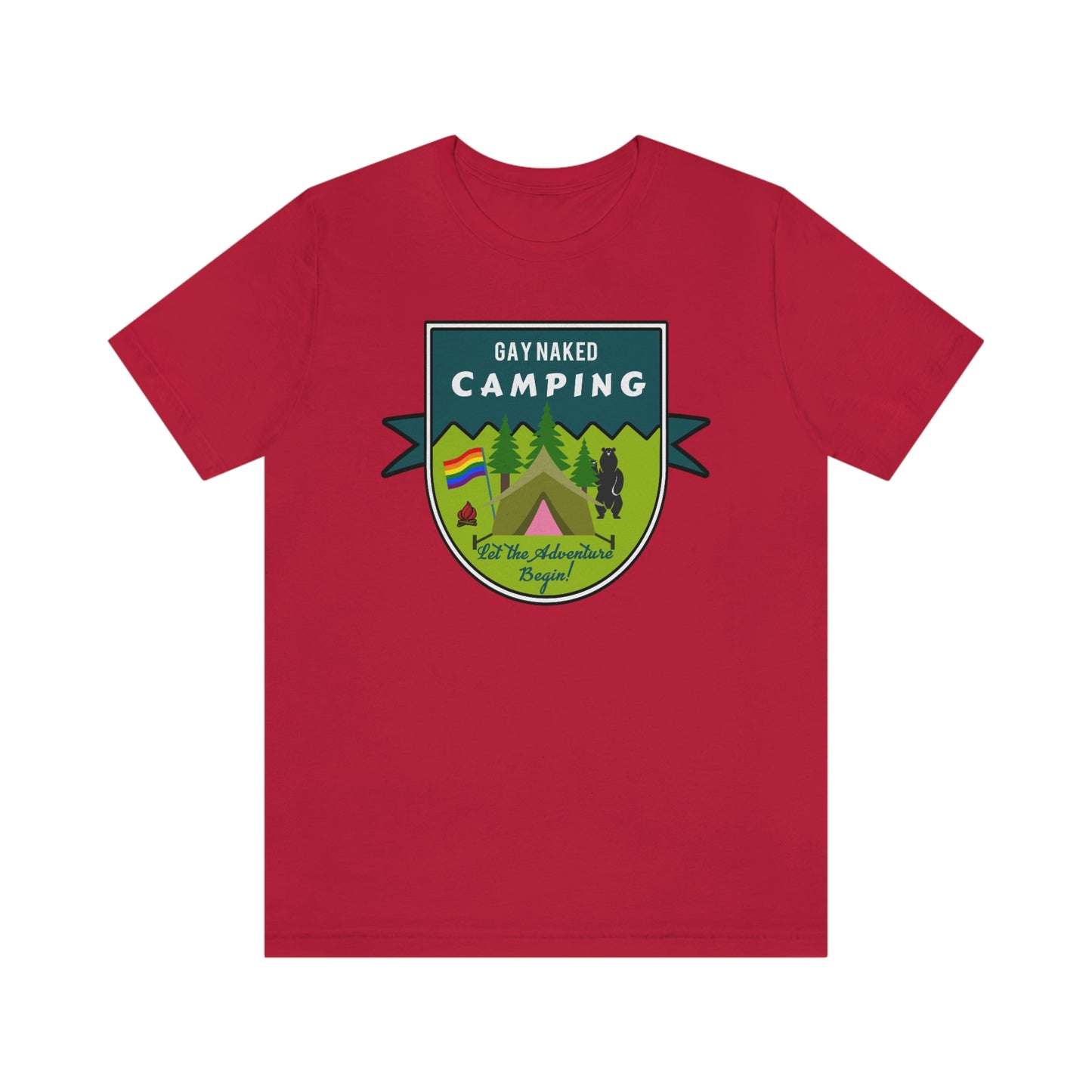 Gay Naked Camping Badge Adult Unisex T-Shirt