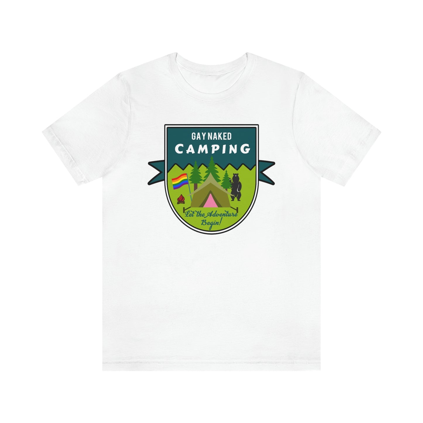 Gay Naked Camping Badge Adult Unisex T-Shirt