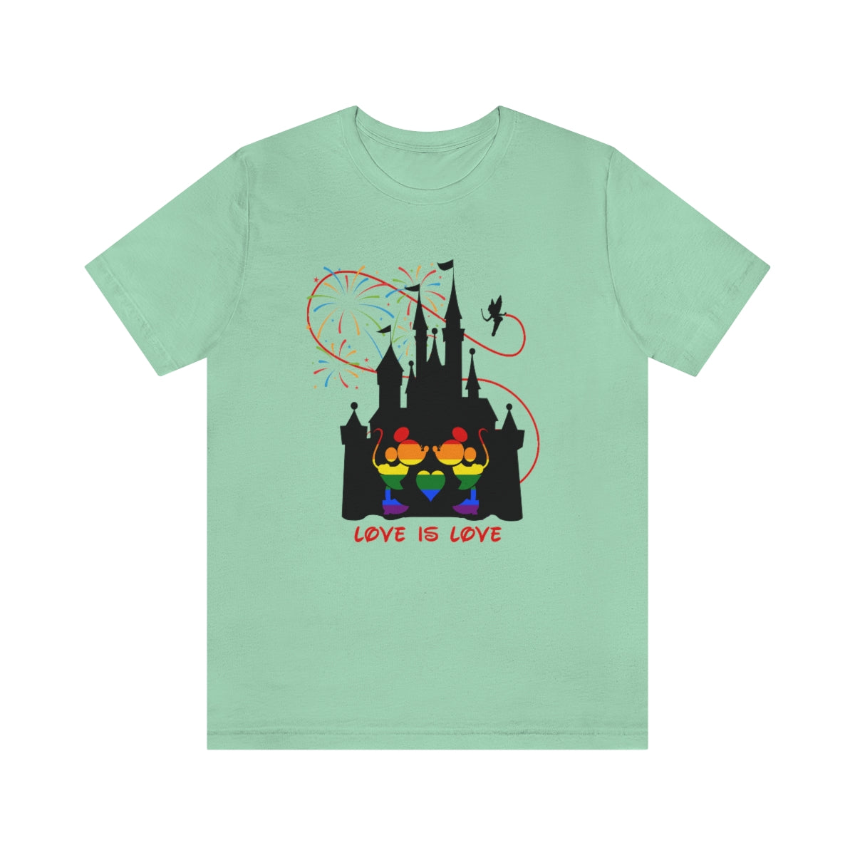 Embrasser des mini souris dans le château T-shirt unisexe à manches courtes