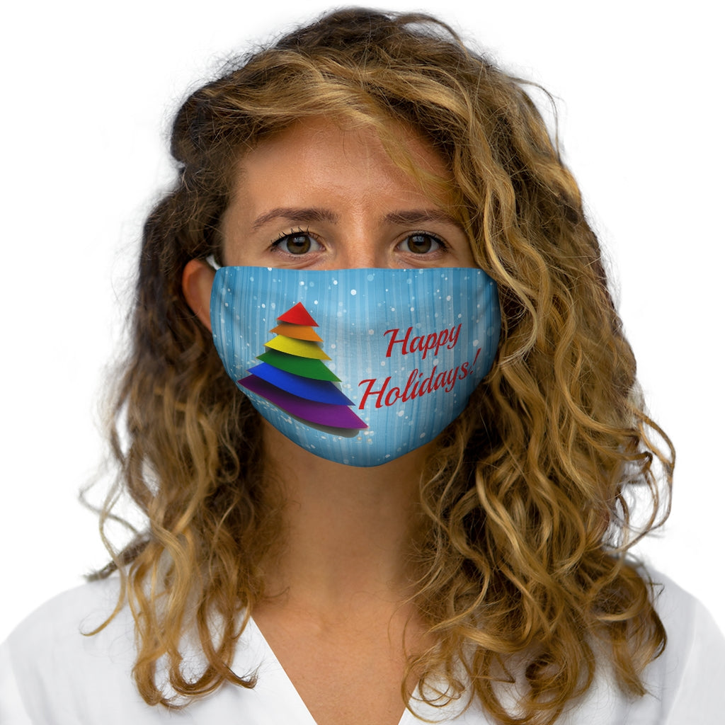 Happy Holidays LGBTQ Pride Tree Mascarilla facial de poliéster/algodón ajustada