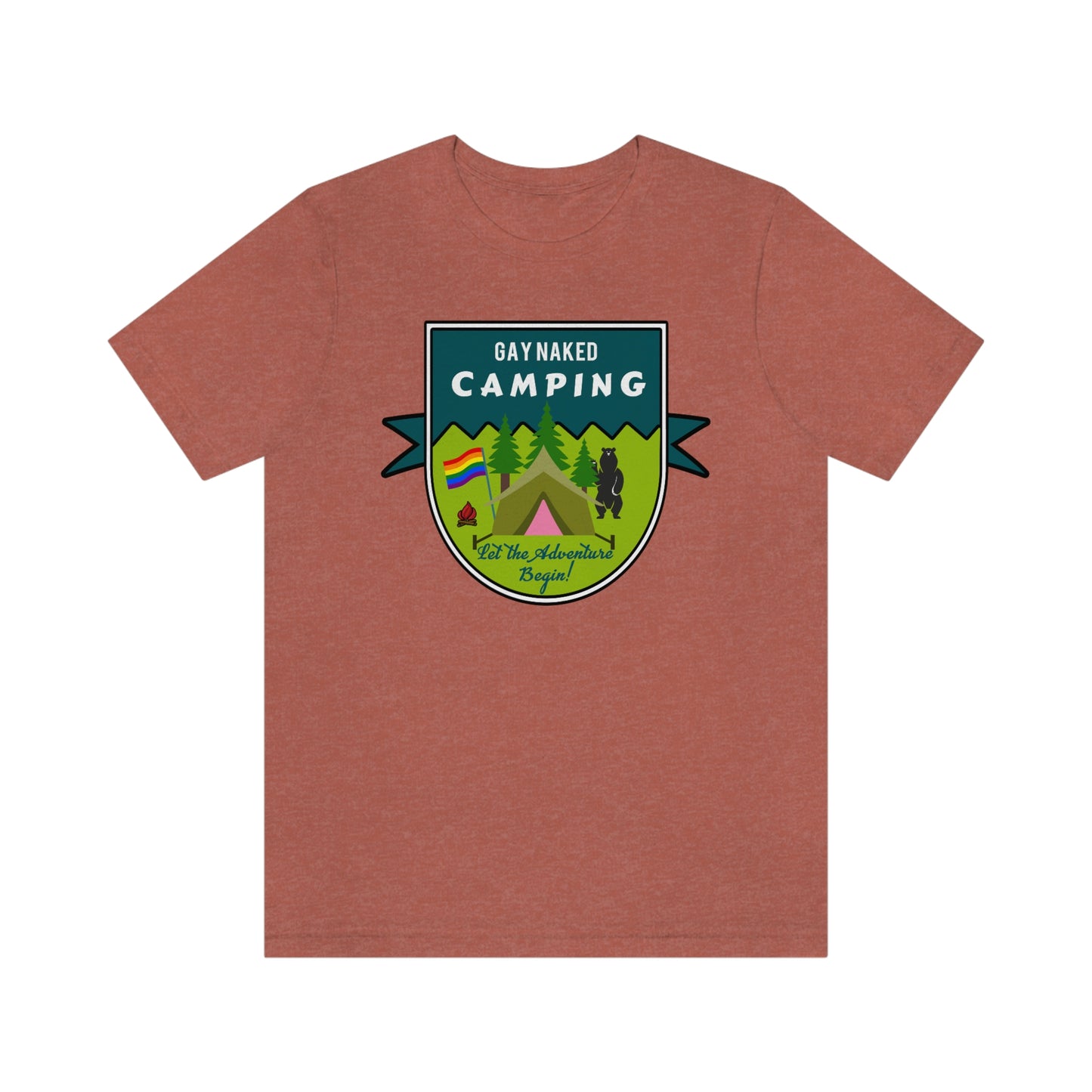 Gay Naked Camping Badge Adult Unisex T-Shirt