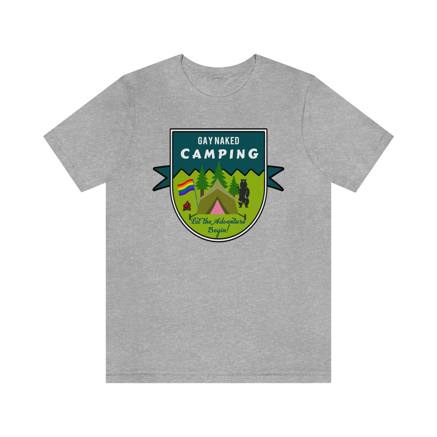 Gay Naked Camping Badge Adult Unisex T-Shirt