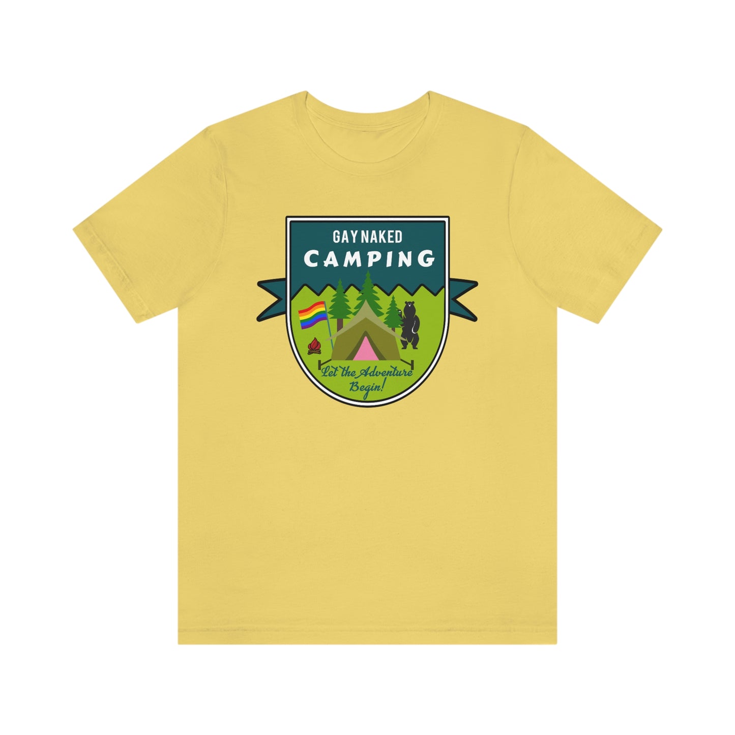 Gay Naked Camping Badge Adult Unisex T-Shirt