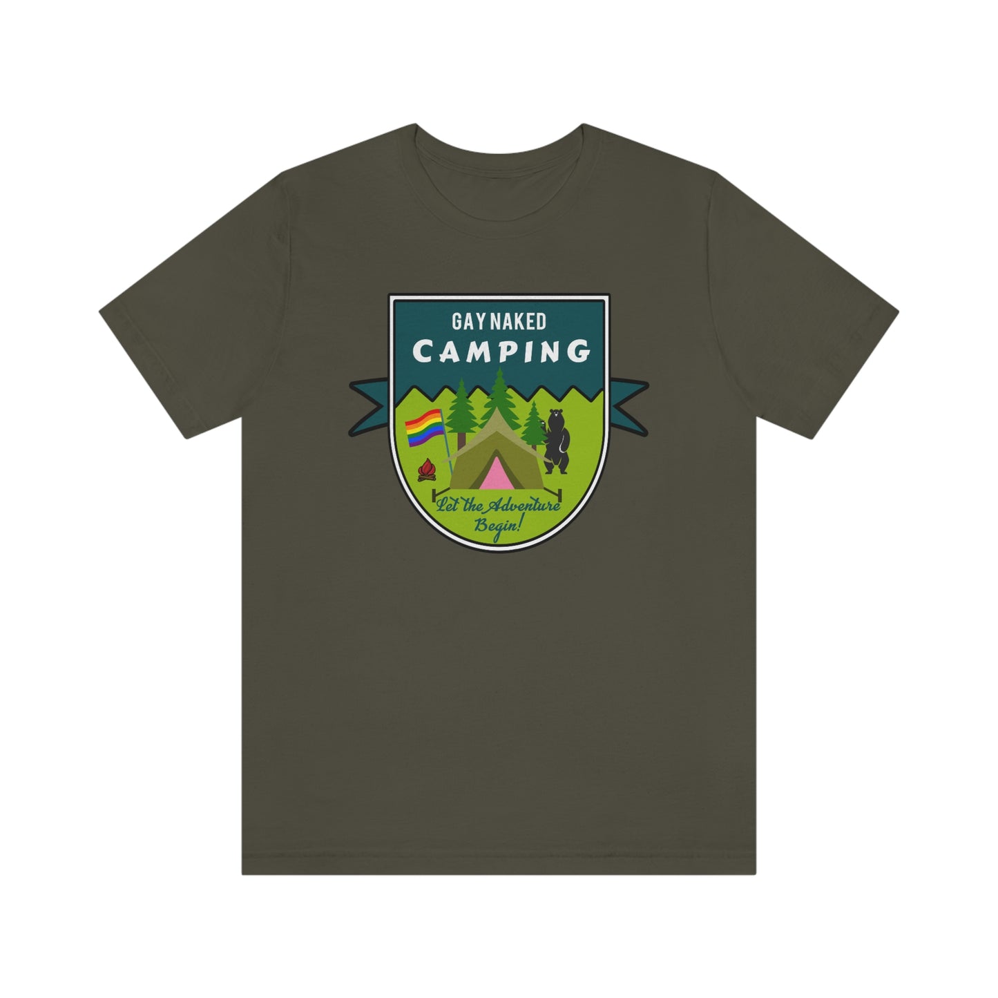 Gay Naked Camping Badge Adult Unisex T-Shirt