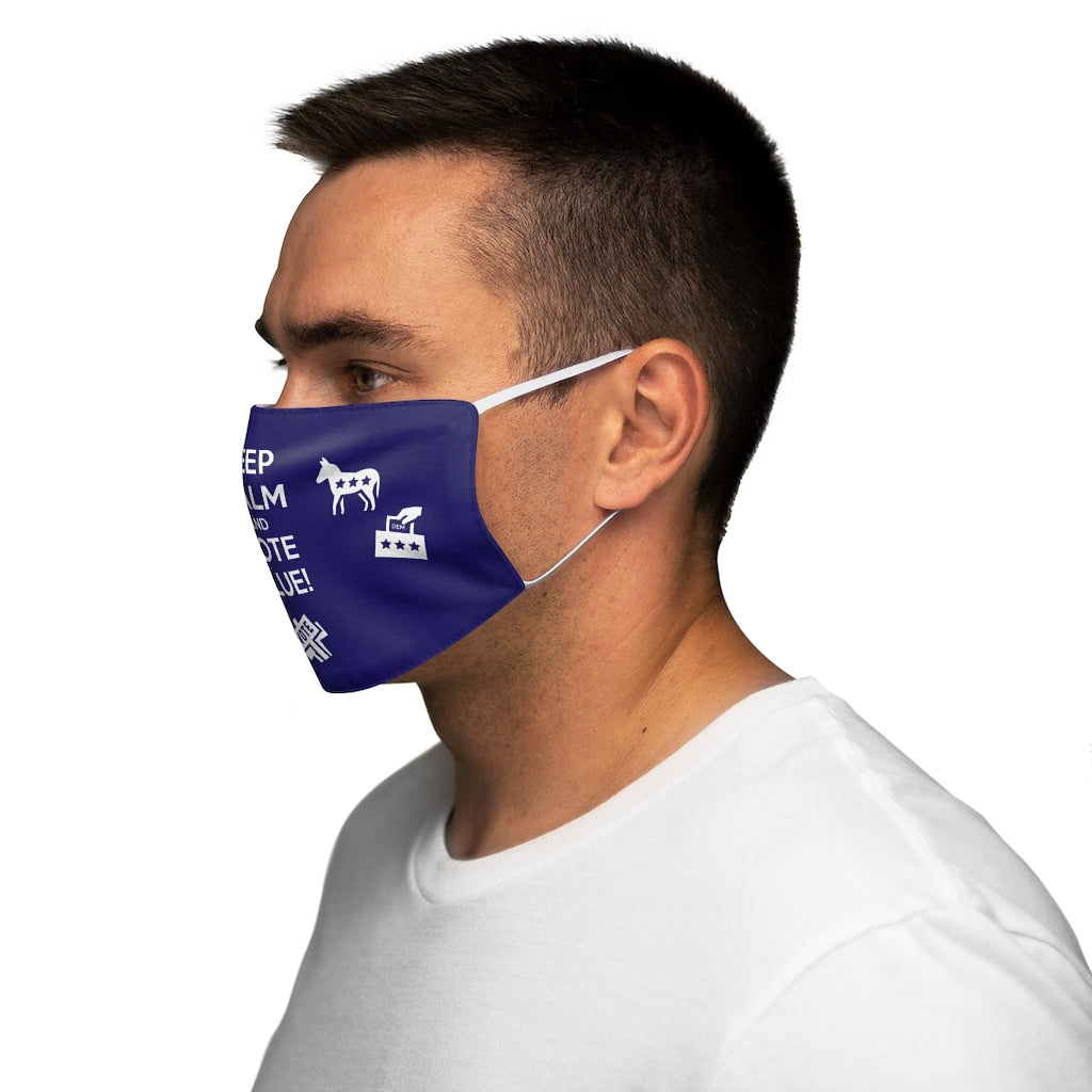 Gardez votre calme et votez Masque facial en polyester/coton bleu ajusté