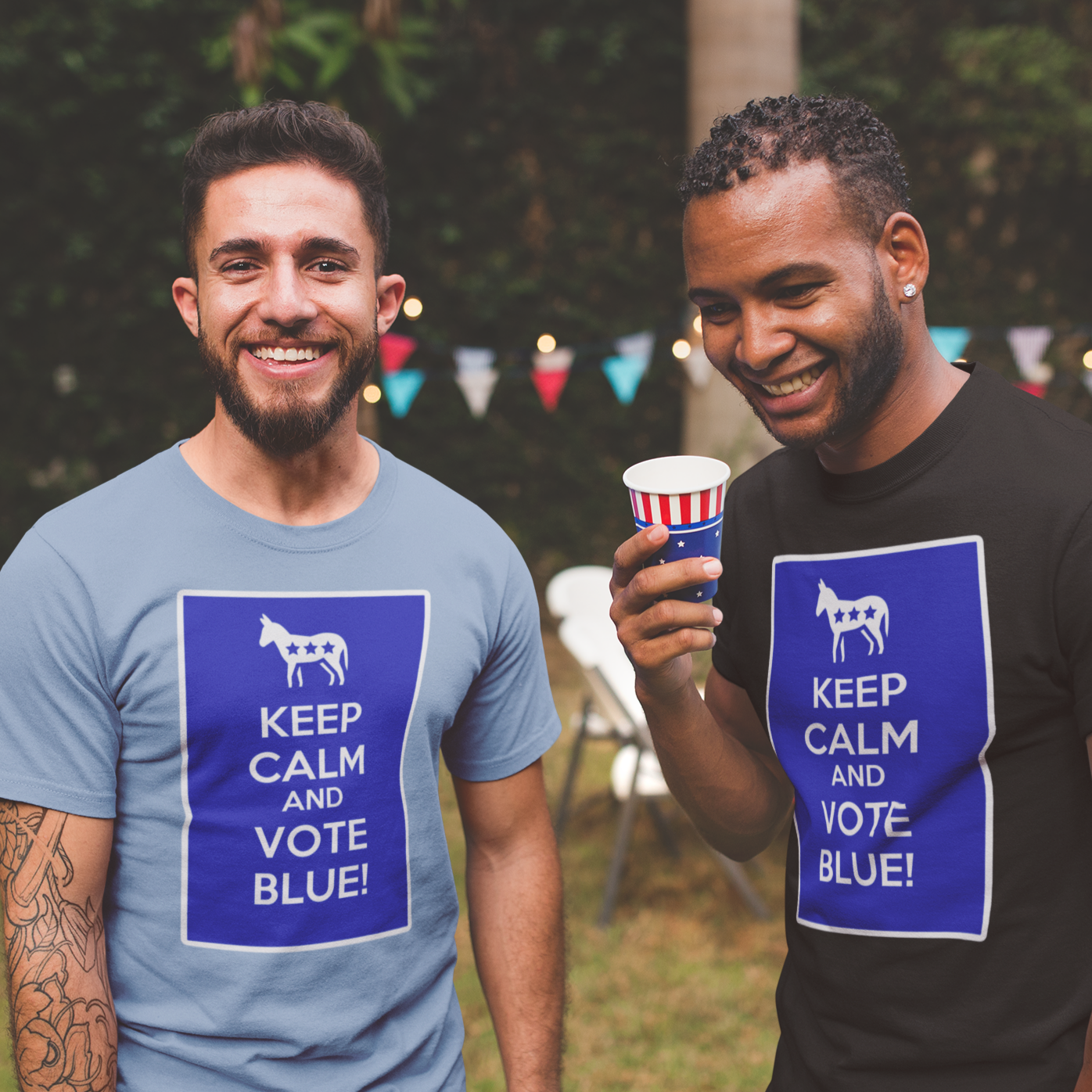 MANTENGA LA CALMA Y VOTE AZUL Camiseta unisex para adultos