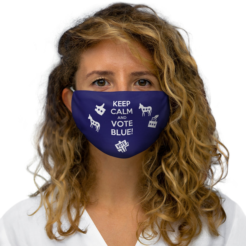 Gardez votre calme et votez Masque facial en polyester/coton bleu ajusté