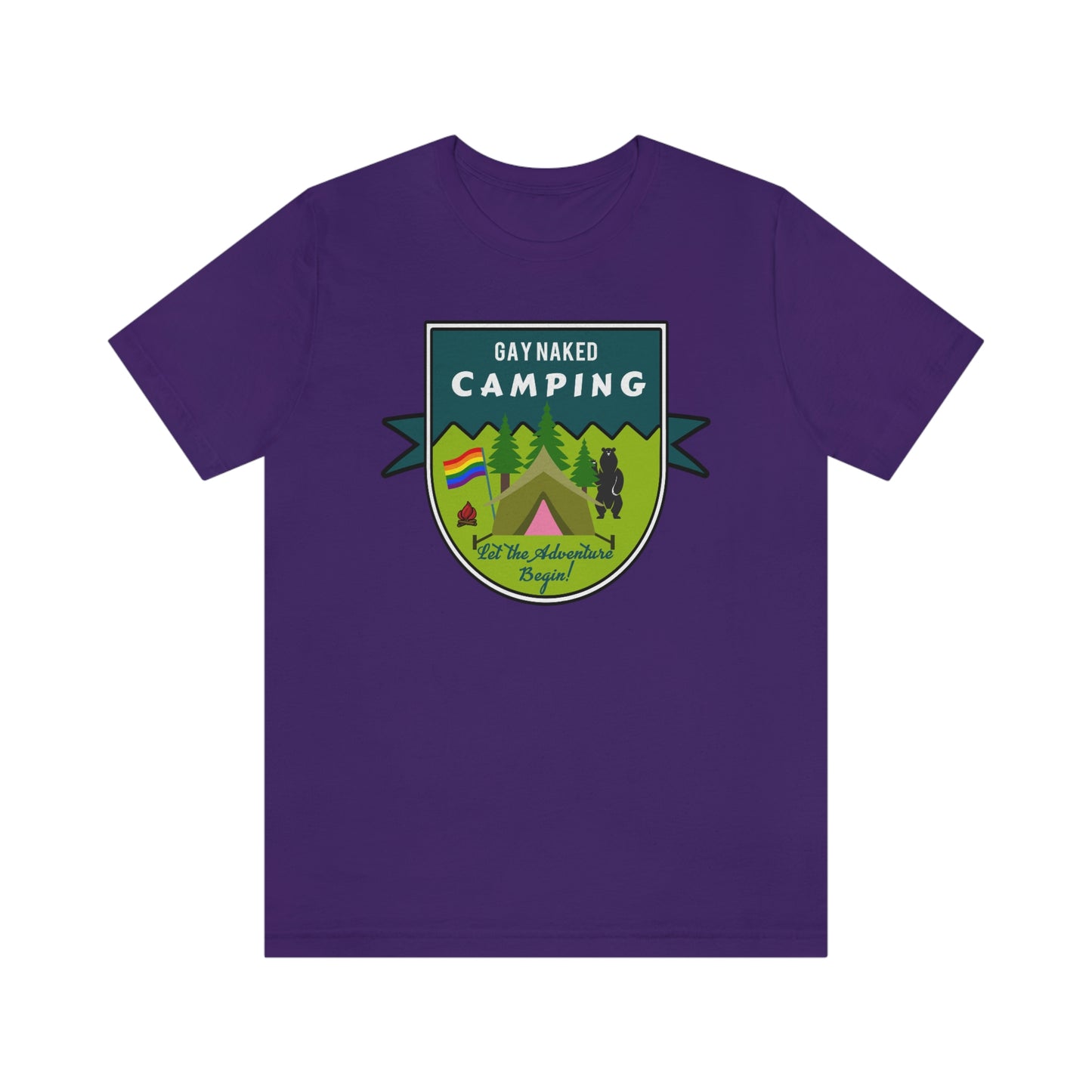Gay Naked Camping Badge Adult Unisex T-Shirt