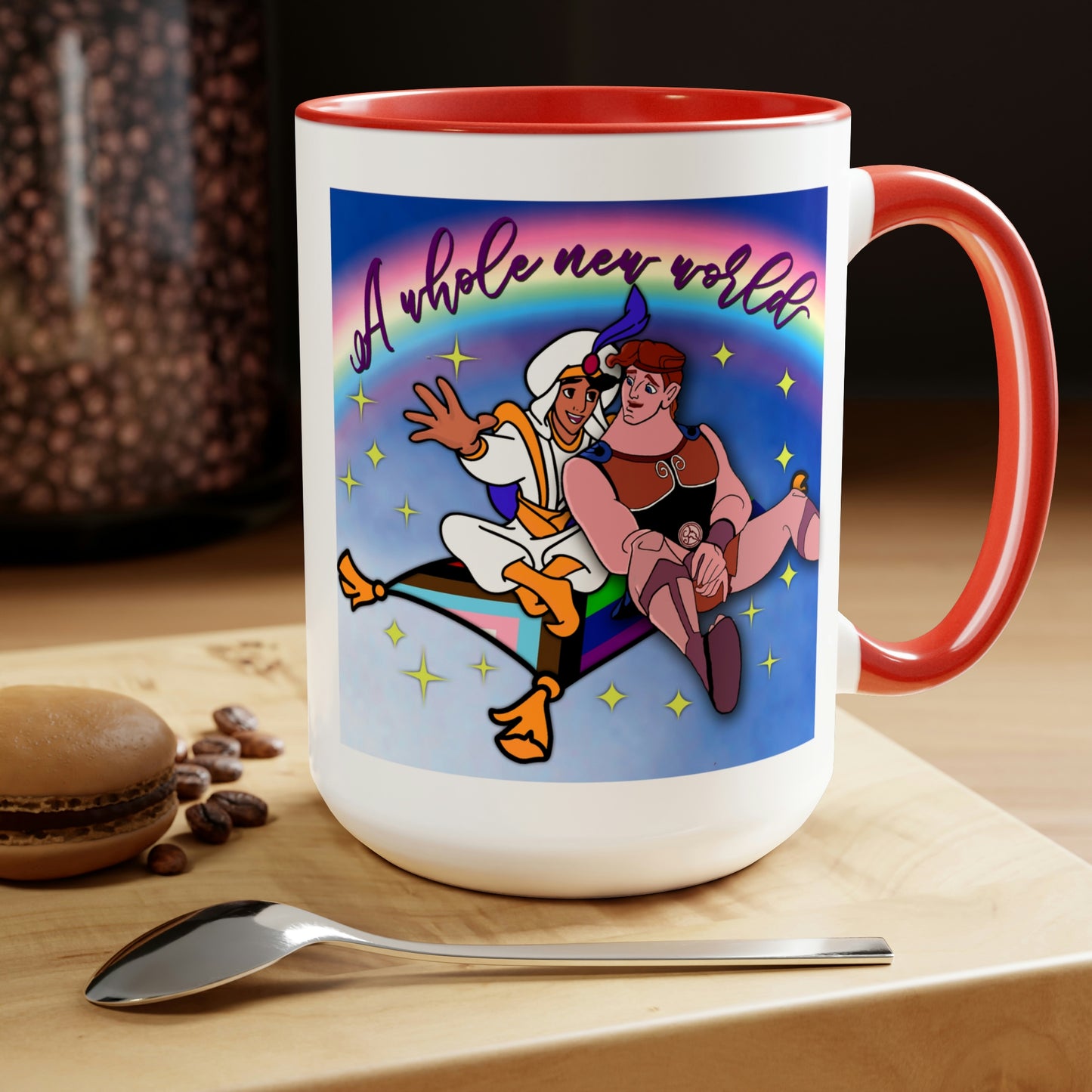 Tazas de café bicolor New Gay World Coffee, 15 oz