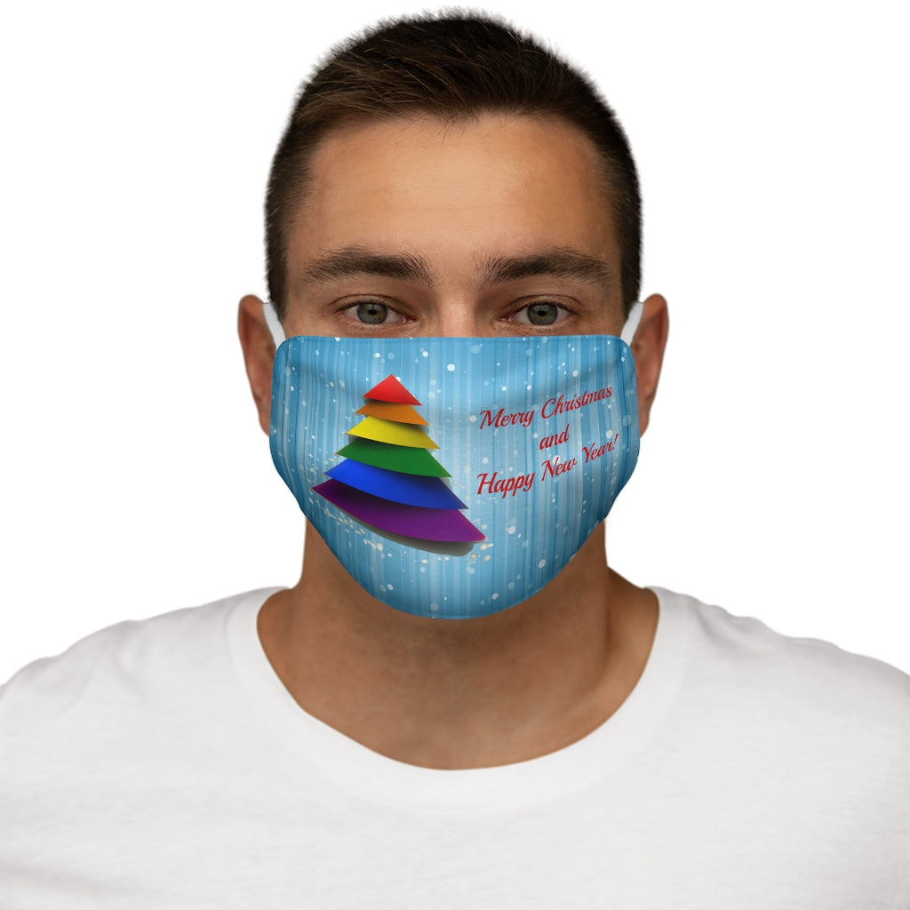 Feliz Navidad LGBTQ Pride Tree Máscara facial de poliéster/algodón ajustada