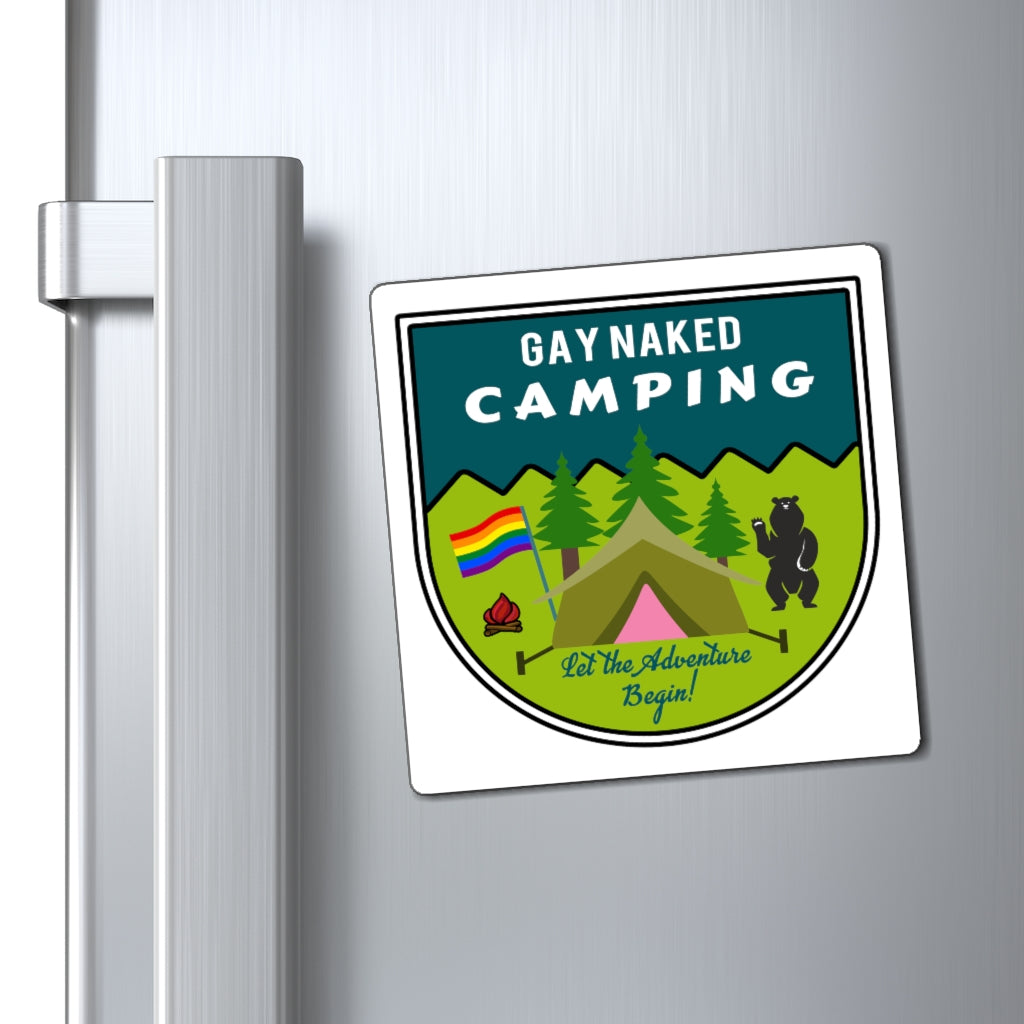 Gay Naked Camping Badge Magnet
