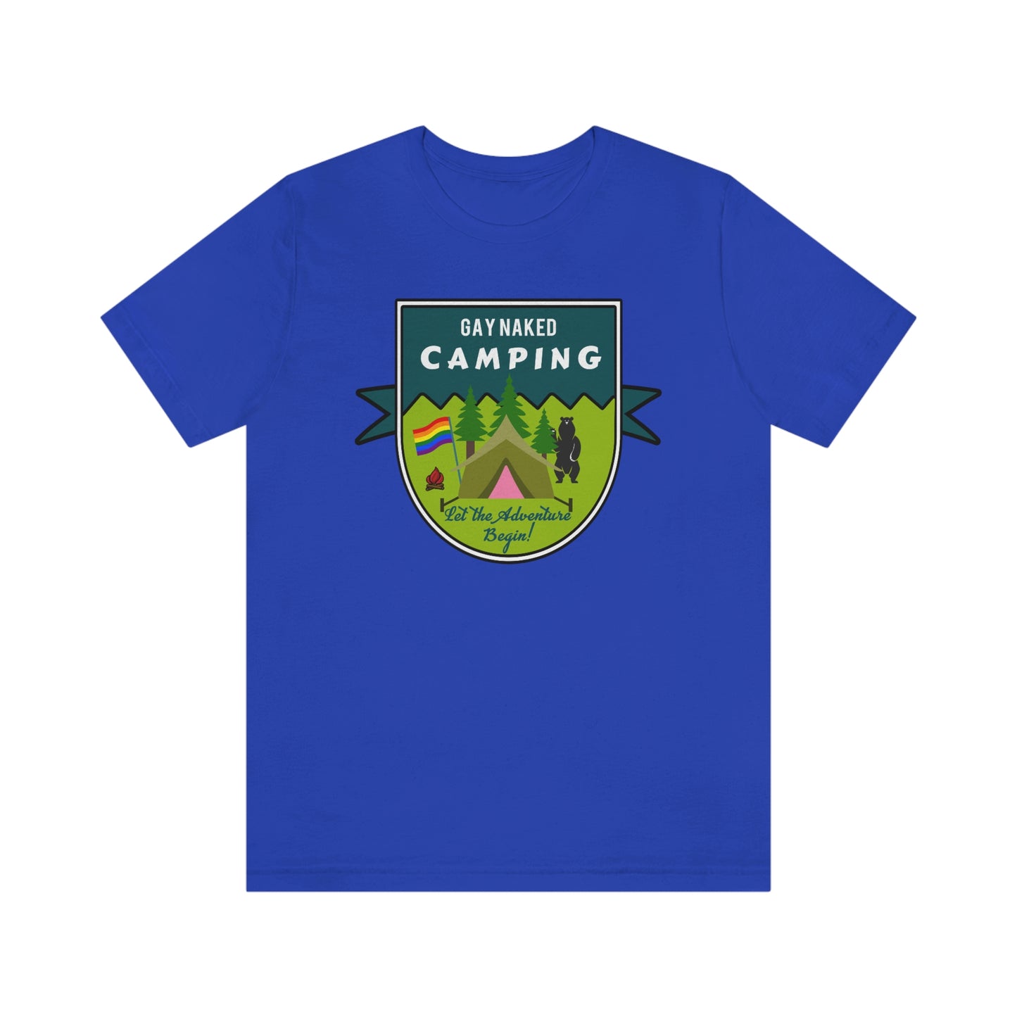 Gay Naked Camping Badge Adult Unisex T-Shirt