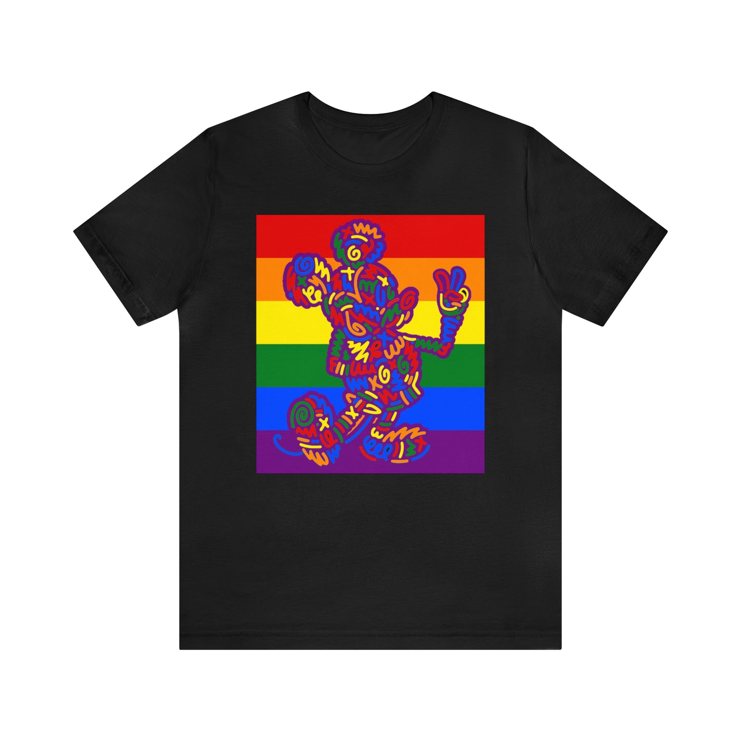 Camiseta de manga corta unisex Pop Art Rainbow Peace Mouse