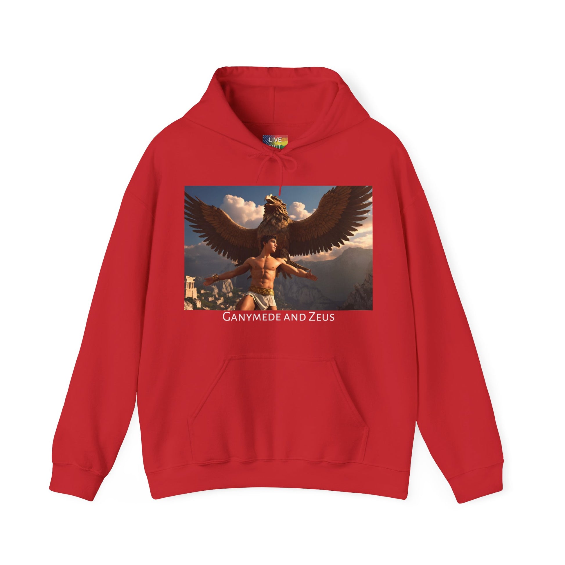 Red Gay Ganymede and Zeus Hoodie Sweatshirt at Gay Pride