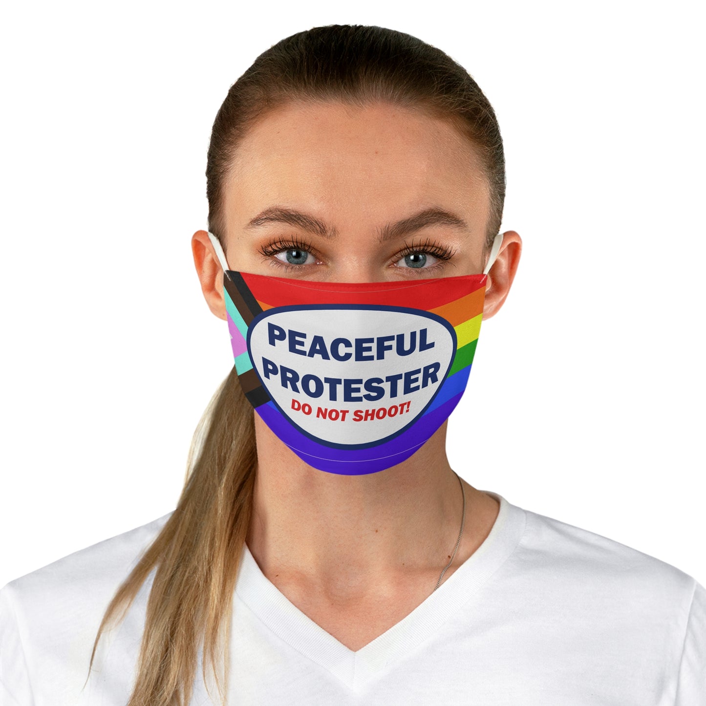Peaceful Protester Do Not Shoot Fabric Face Mask | Rainbow Pride Flag