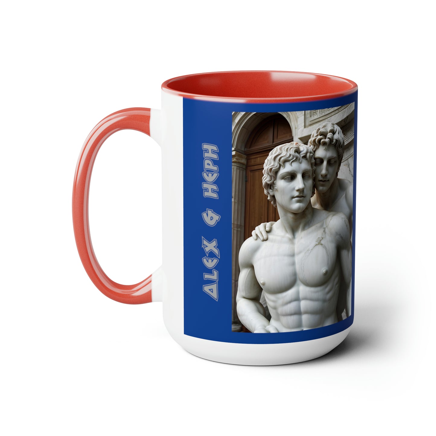 Alex & Heph Marble Statues - Alexander the Great and Hephaestion Two-Tone Coffee Mugs, 15oz