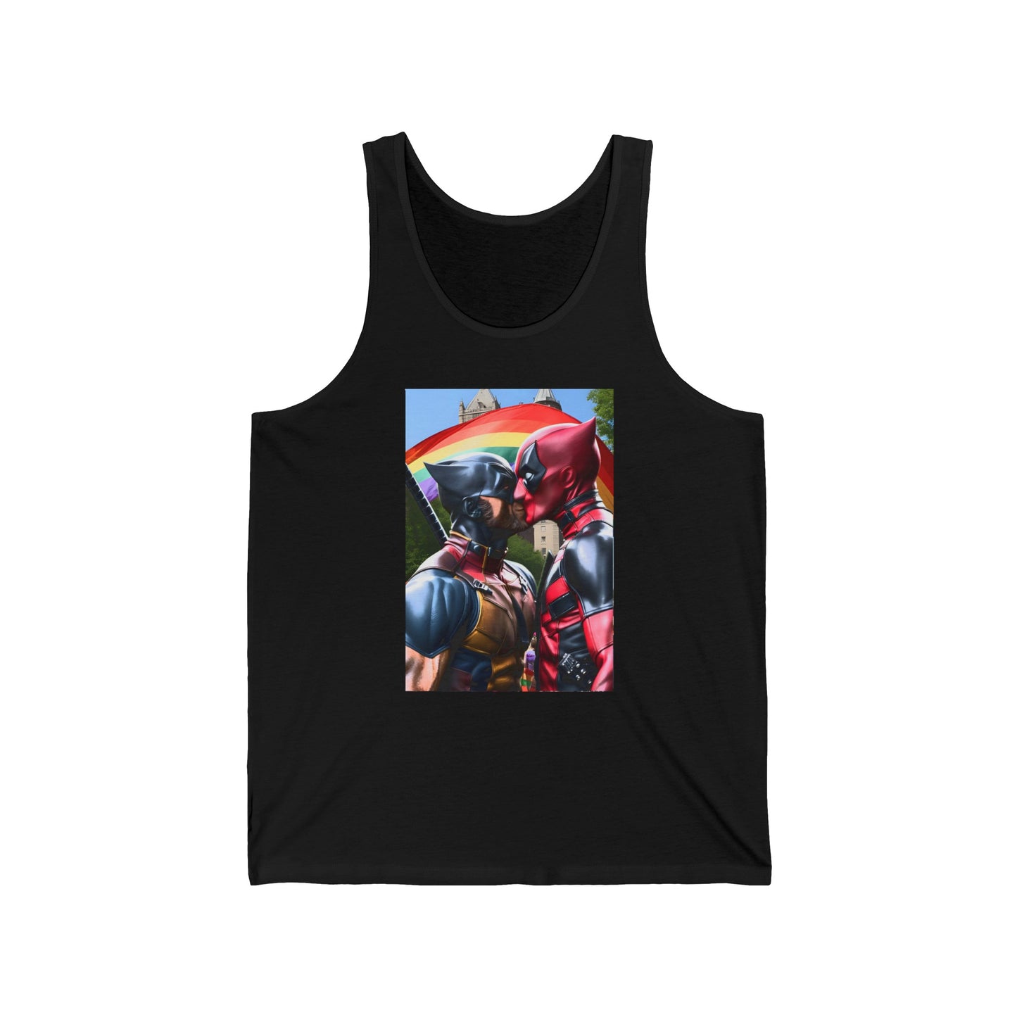 Black Superhero Gay Pride Kiss Tank Top