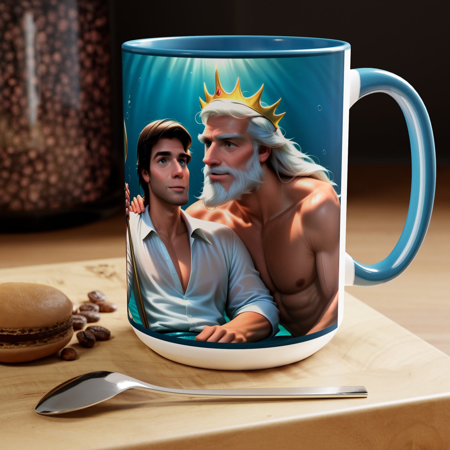 Prince Eric and King Triton Living Out Under the Sea Two-Tone Coffee Mugs, 15oz