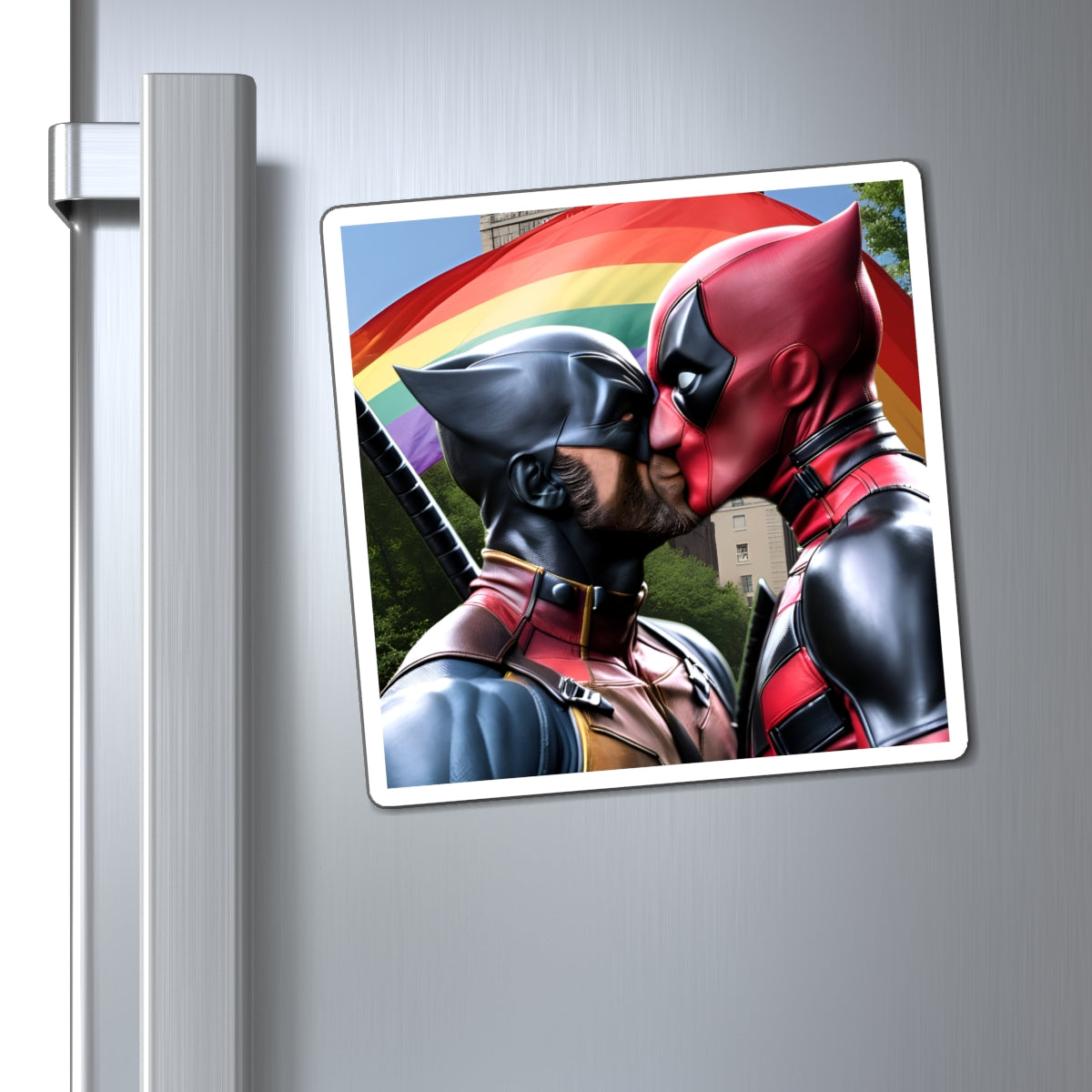 Superhero Gay Pride Kiss Magnet