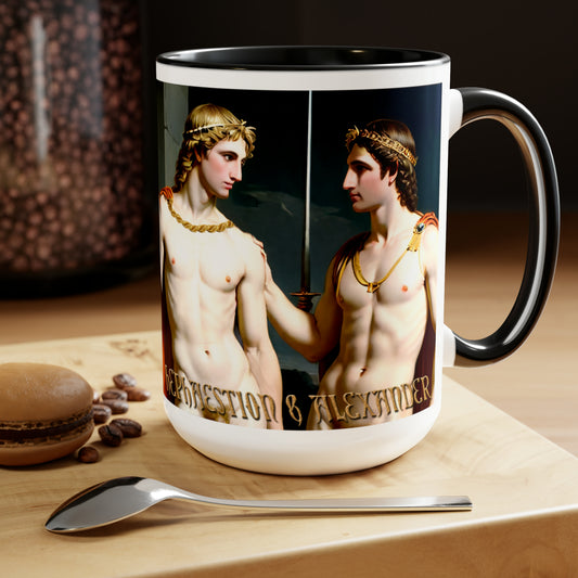 Classical Hephaestion and Alexander the Great Two-Tone Coffee Mugs, 15oz