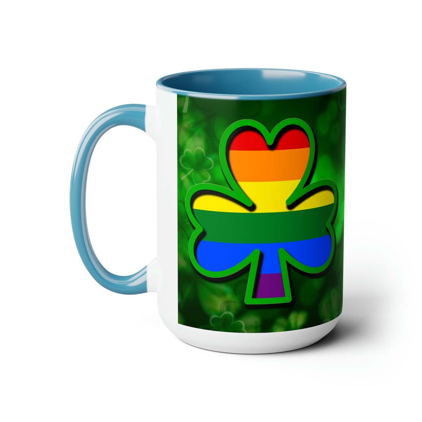 Gay Irish Rainbow Shamrock Two-Tone Coffee Mugs, 15oz