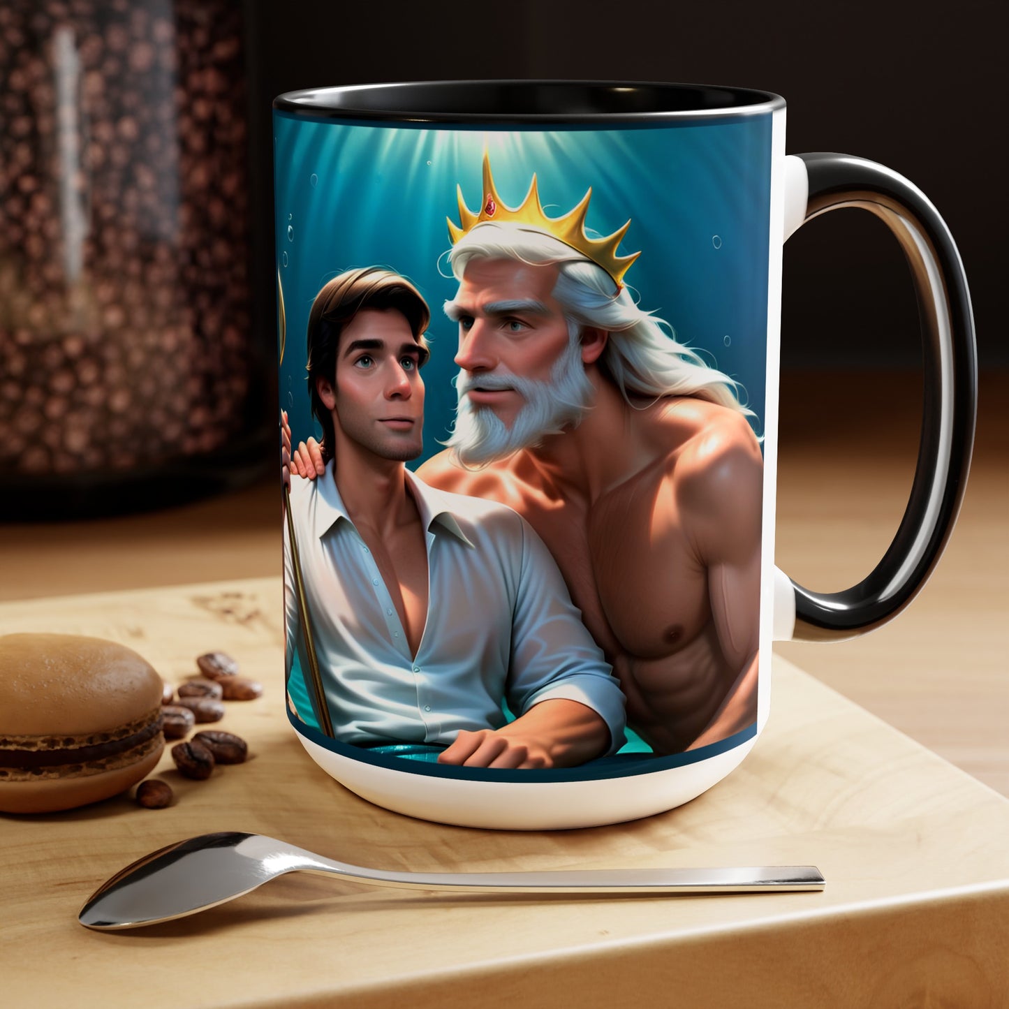 Prince Eric and King Triton Living Out Under the Sea Two-Tone Coffee Mugs, 15oz