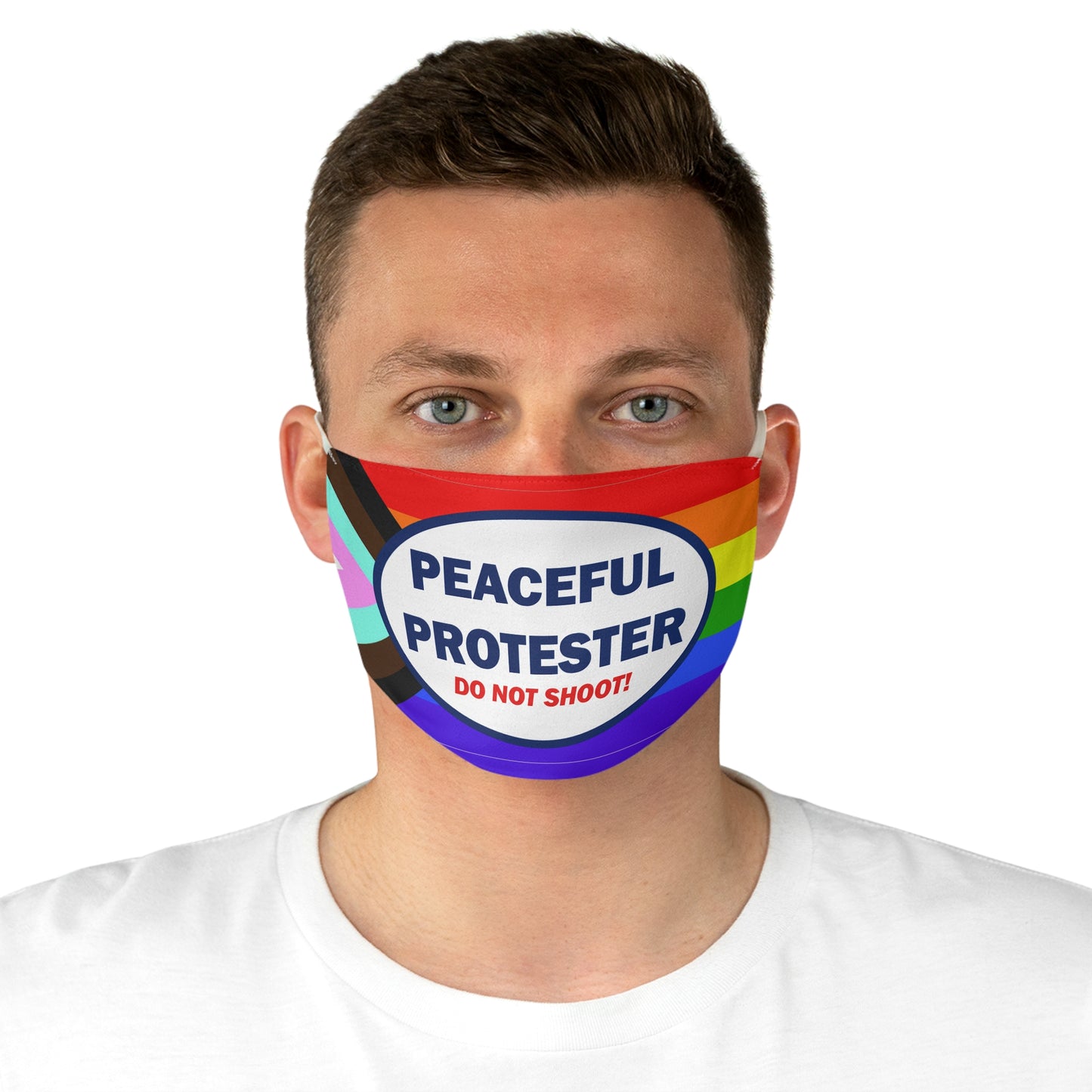 Peaceful Protester Do Not Shoot Fabric Face Mask | Rainbow Pride Flag