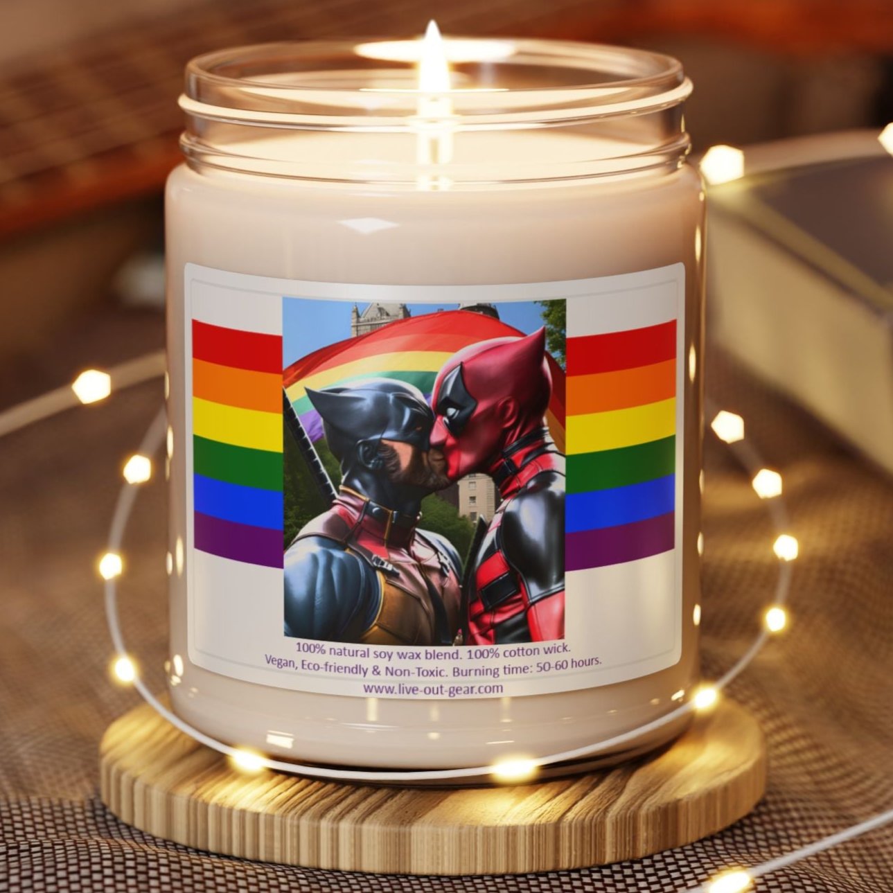 Superhero Gay Pride Kiss Scented Soy Candle, 9oz