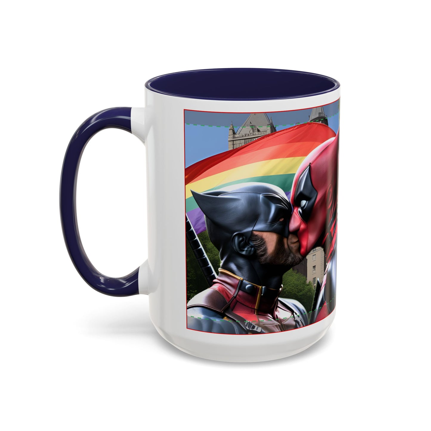 Superhero Gay Pride Kiss Accent Coffee Mug (15oz)