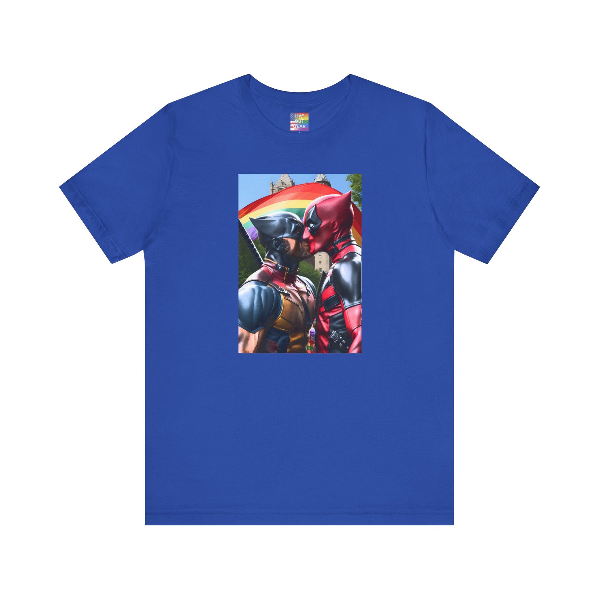 Gay Deadpool and Wolverine Fan Art Royal Blue T-Shirt for Gay Pride