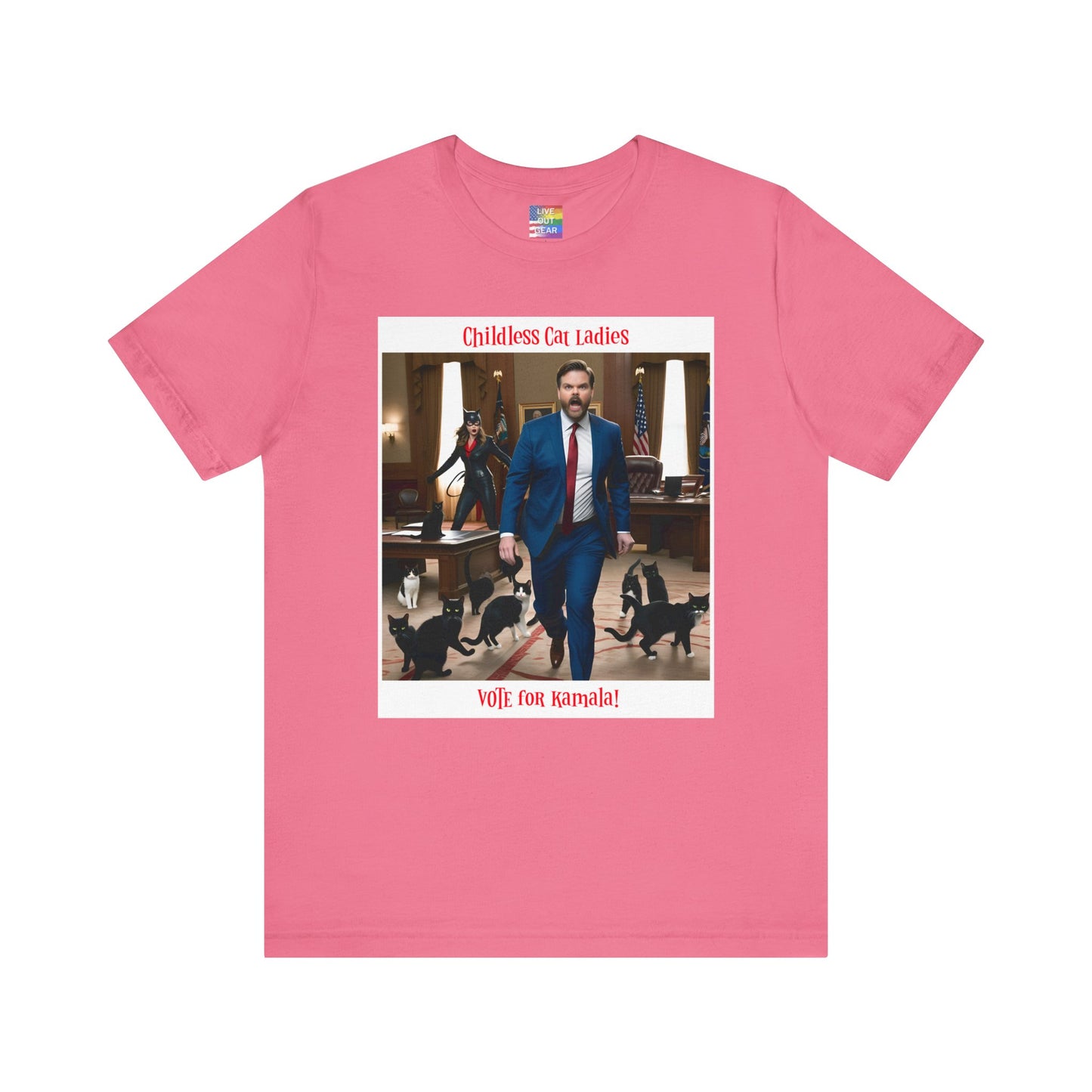 Charity Pink Childless Cat Ladies Vote for Kamala Harris T-Shirt