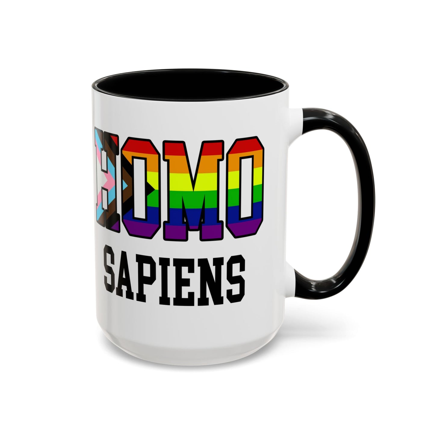 Progress Pride "HOMO SAPIENS" Accent Coffee Mug — Gay Pride Flag 15oz