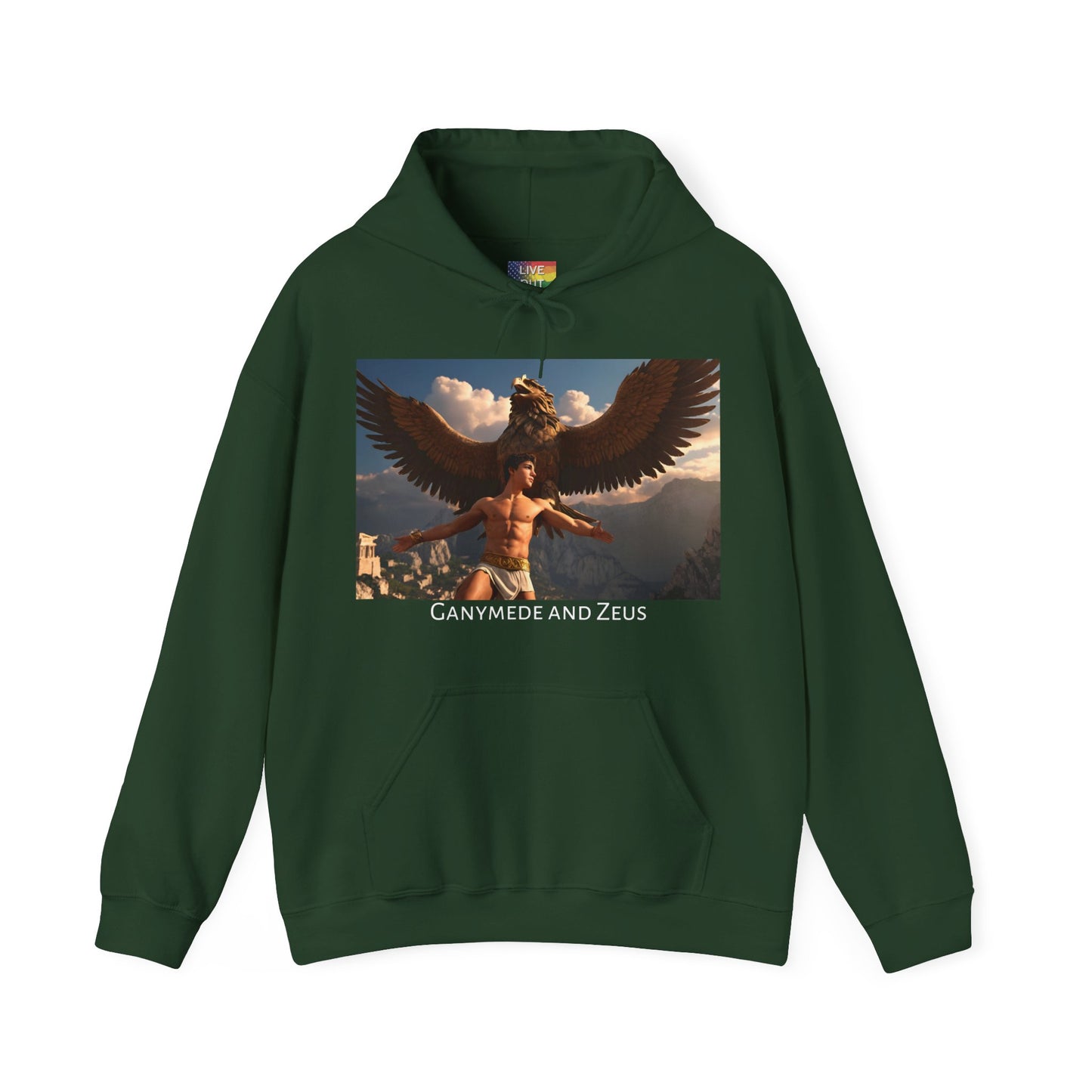 Forest Green Gay Ganymede and Zeus Hoodie Sweatshirt at Gay Pride