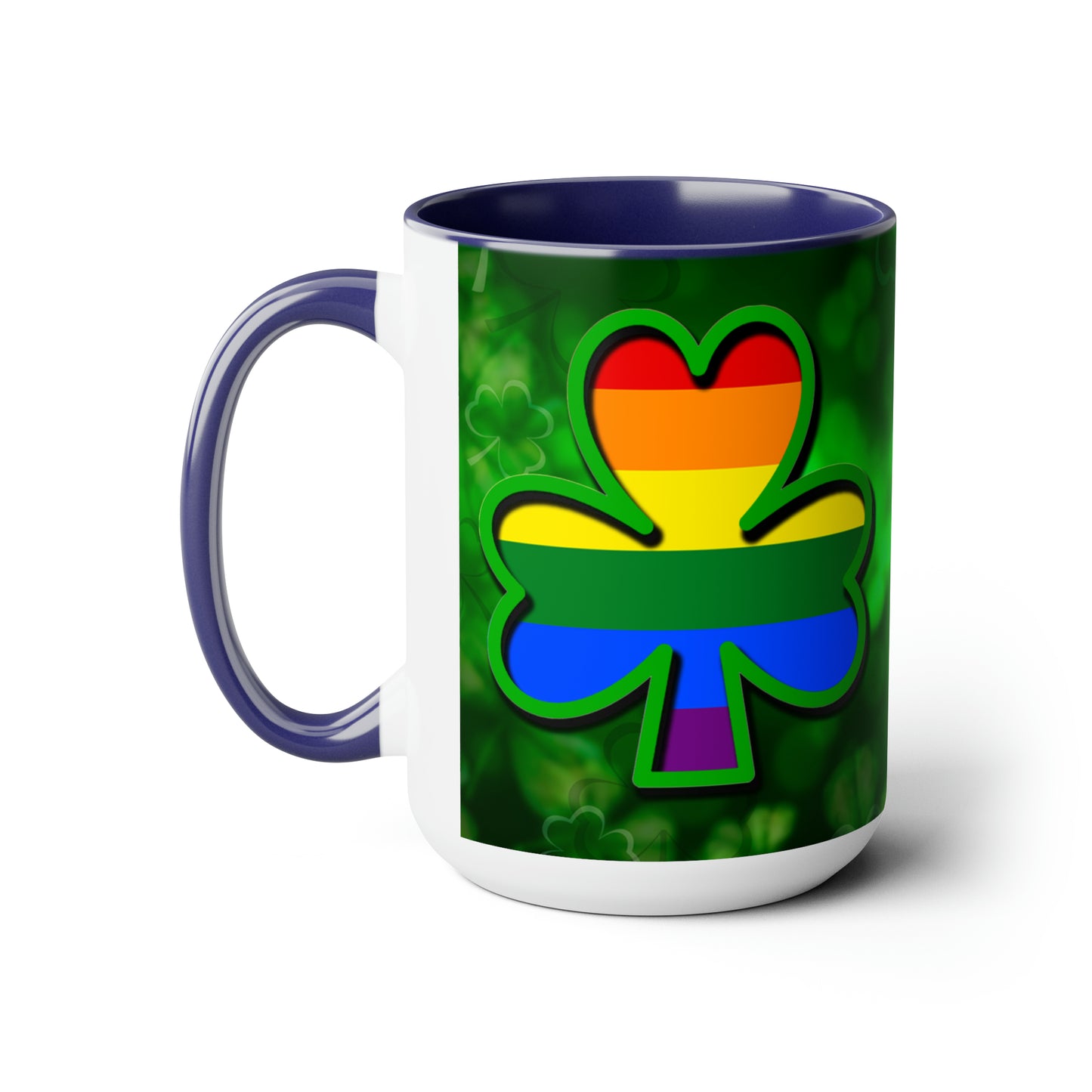 Gay Irish Rainbow Shamrock Two-Tone Coffee Mugs, 15oz